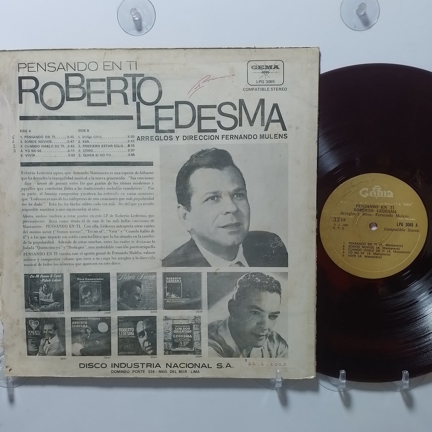lp Roberto Ledesma Pensando En Ti made peru 1968 vinyl color latin bolero