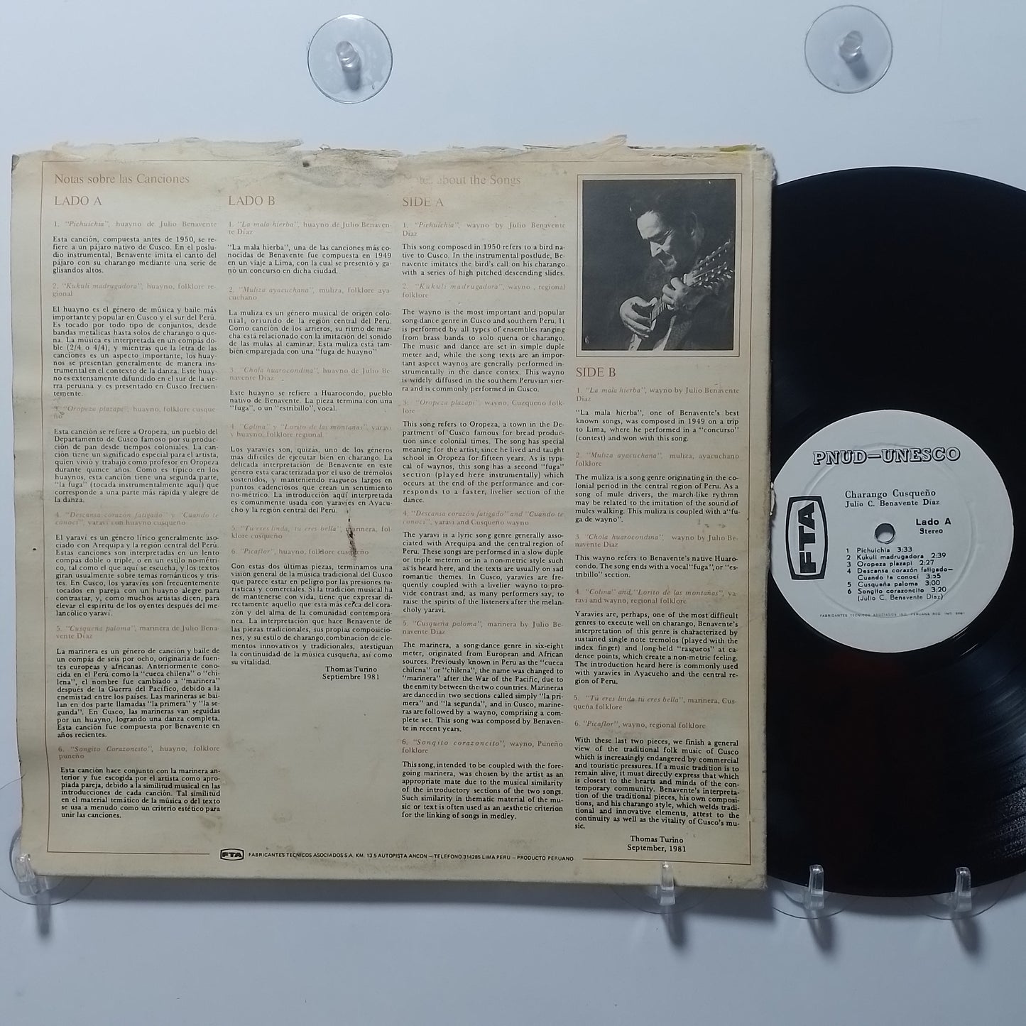 lp Julio Benavente Diaz El Charango Cusqueño made peru 1983 gatefold andean folk