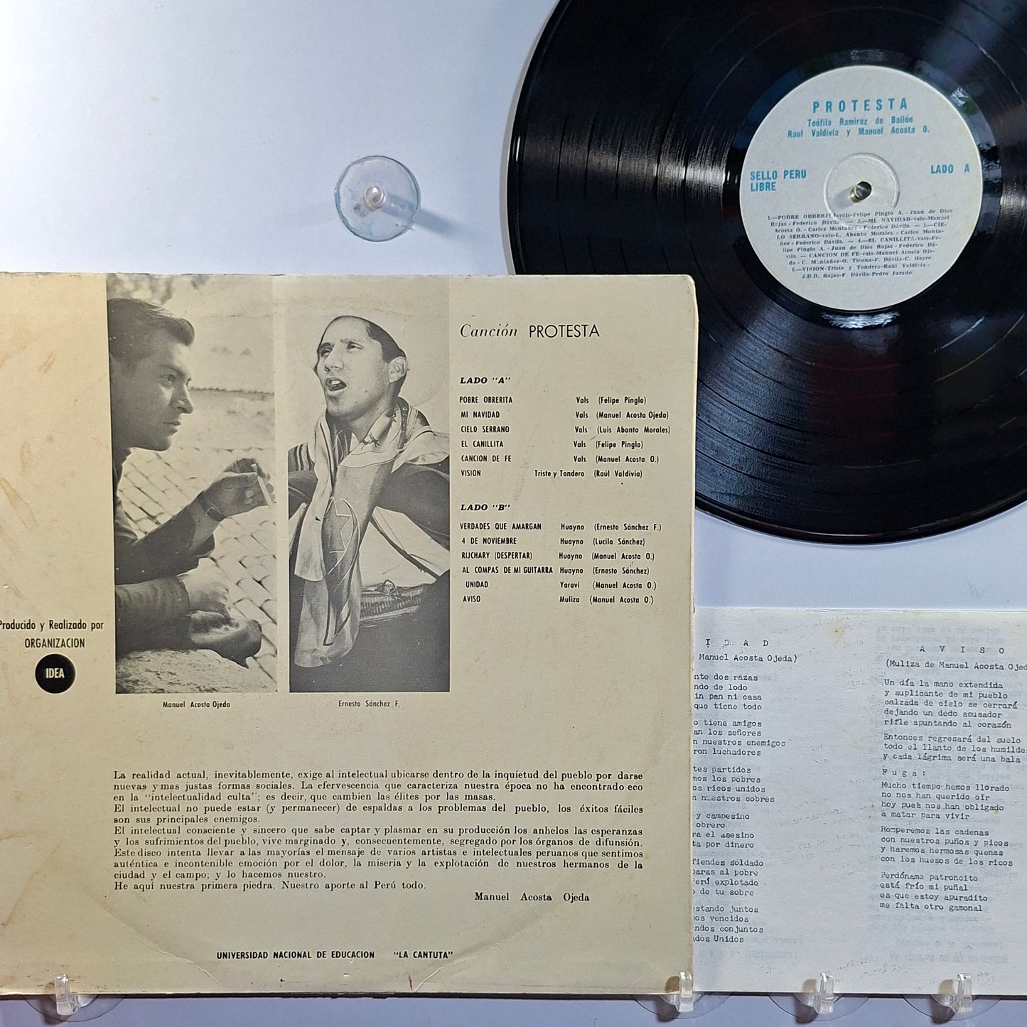 lp cancion protesta El Jilguero Del Huascaran Manuel Acosta Ojeda made peru 1970 con insert vals huayno folk