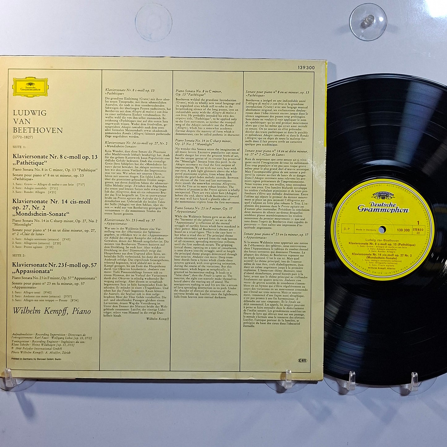 lp Wilhelm Kempff Beethoven Sonaten Pathétique / Mondschein / Moonlight / Appassionata made alemania 1978 clasico