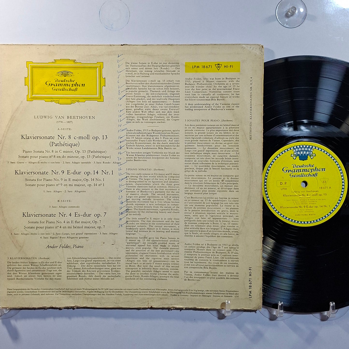lp Andor Foldes Beethoven piano Klaviersonaten C-moll Op 13 made alemania 1979 clasico