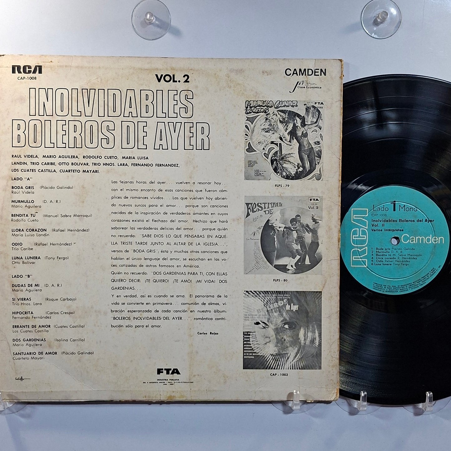 lp Inolvidables Boleros del Ayer Vol 2 raul videla mario aguilera rodolfo cueto varios made Peru 1980 latin bolero
