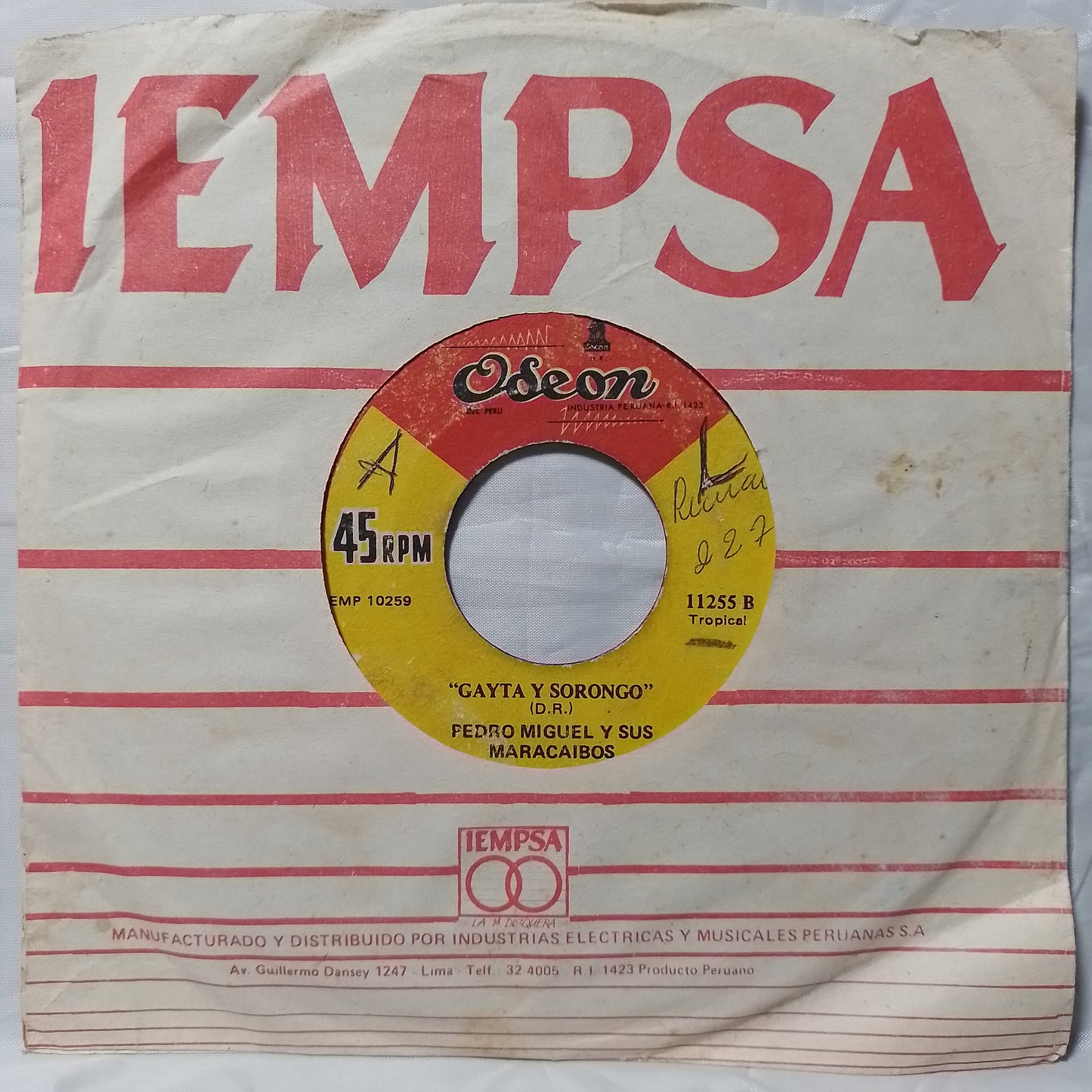 single 7" Pedro Miguel Y Sus Maracaibos Salsa Maracaibo / Gayta Y Sorongo made peru 1971 con funda original latin cumbia