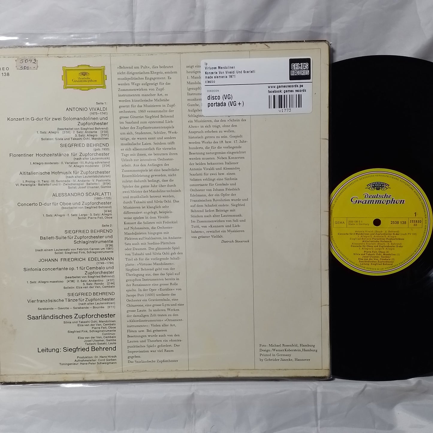 lp Virtuose Mandolinen Konzerte Von Vivaldi Und Scarlatti made alemania 1971 clasico