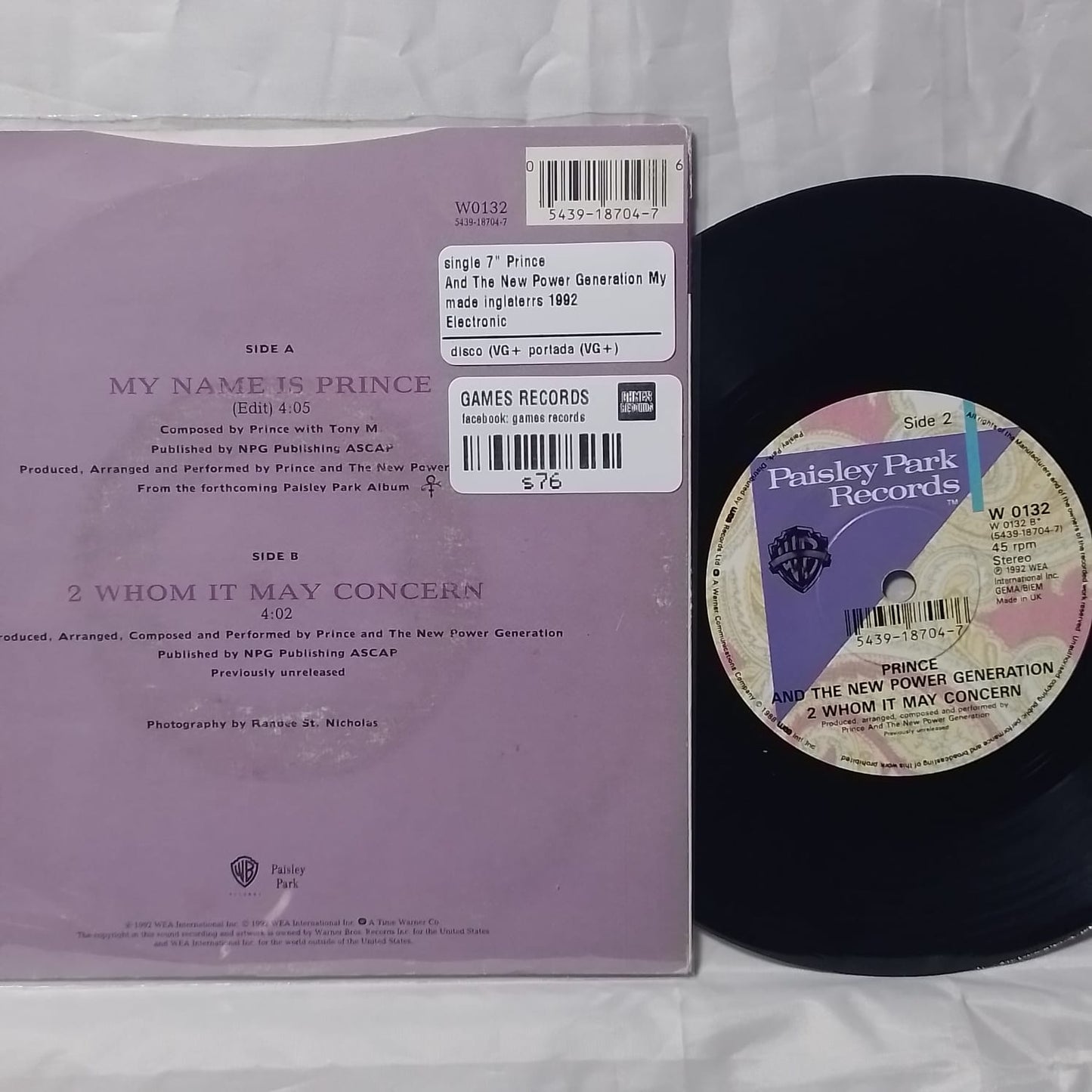 single 7" Prince And The New Power Generation My Name Is Prince made inglaterrs 1992 Electronic