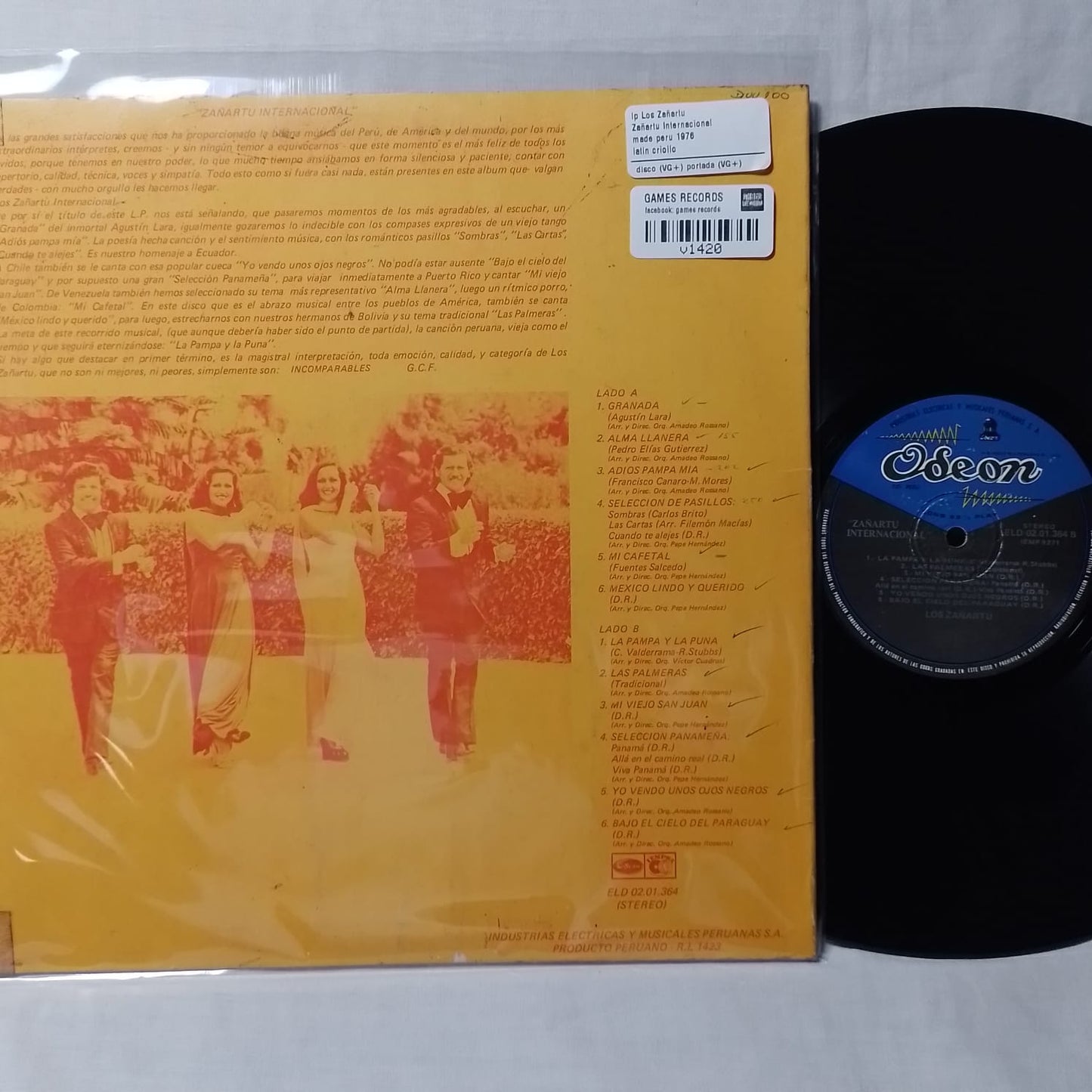 lp Los Zañartu Zañartu Internacional made peru 1976 folk criollo