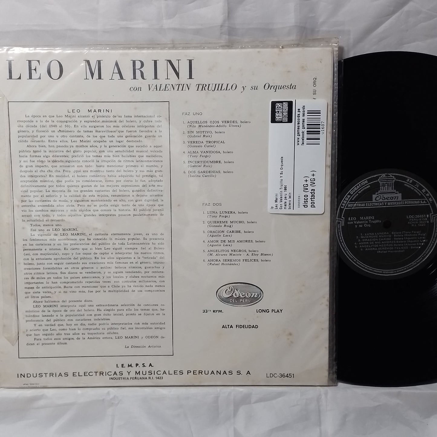 lp Leo Marini Con Valentín Trujillo Y Su Orquesta made peru 1964 bolero latin