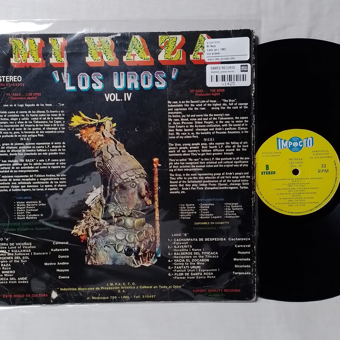 lp Los Uros Mi Raza made peru 1982 folk andean