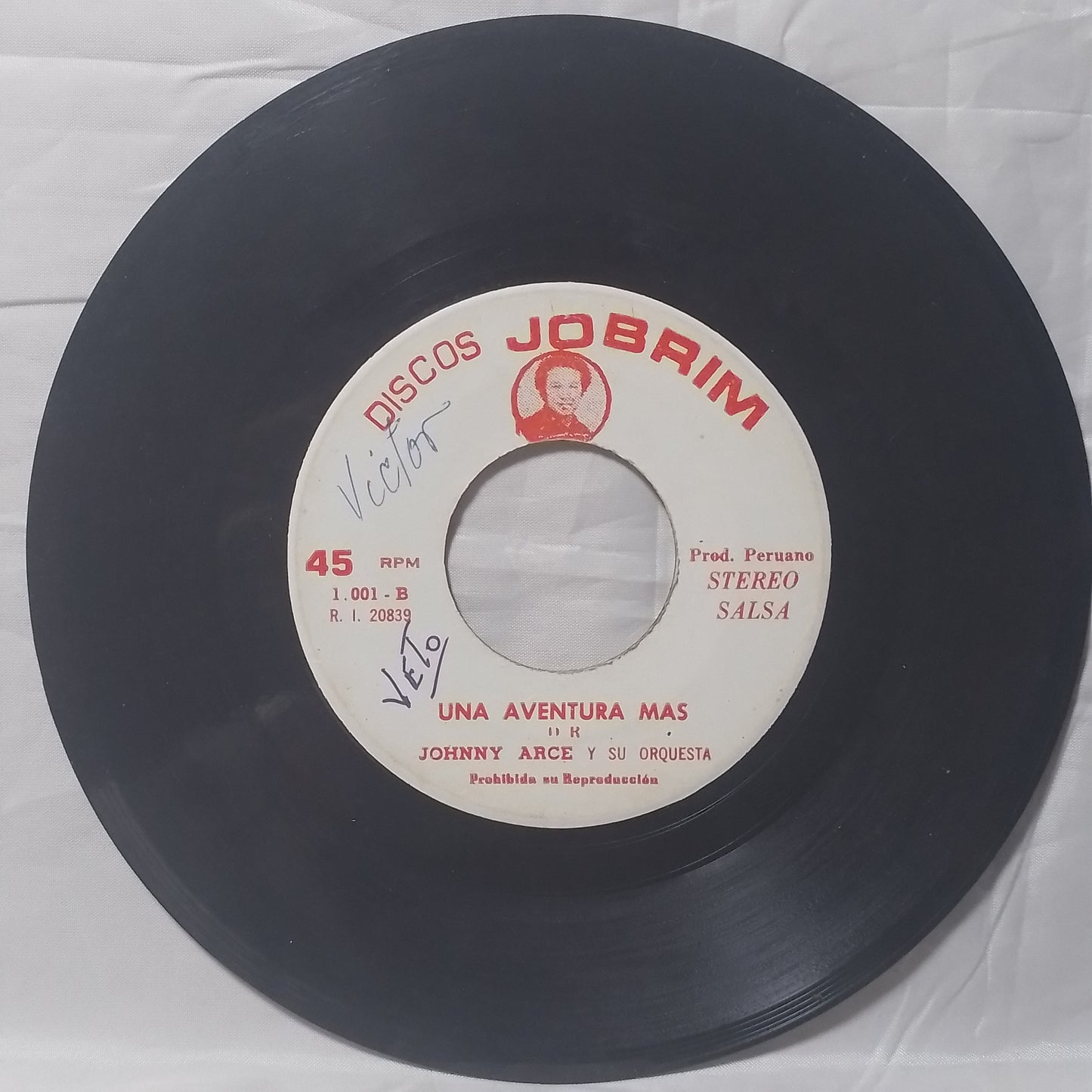 single 7" Johnny Arce Y Su Orquesta Uno Dos Tres Pachanga Es / Una Aventura Más made peru latin salsa