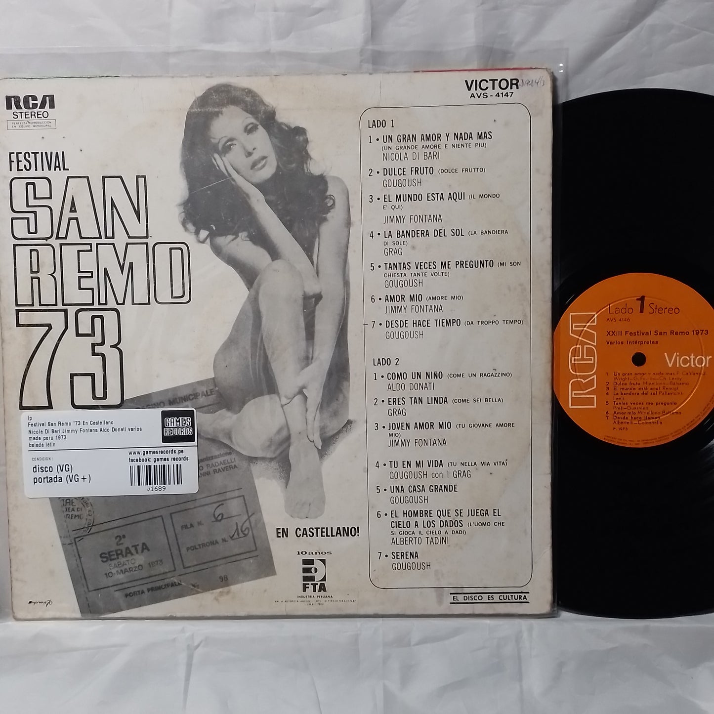 lp Festival San Remo '73 En Castellano Nicola Di Bari Jimmy Fontana Aldo Donati varios made peru 1973 balada latin