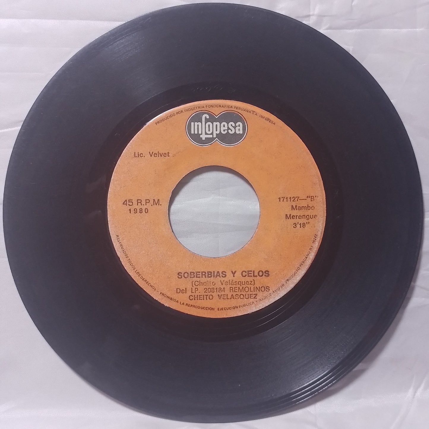 single 7" Cheito Velasquez Remolinos / Soberbias Y Celos made peru 1980 latin Cumbia