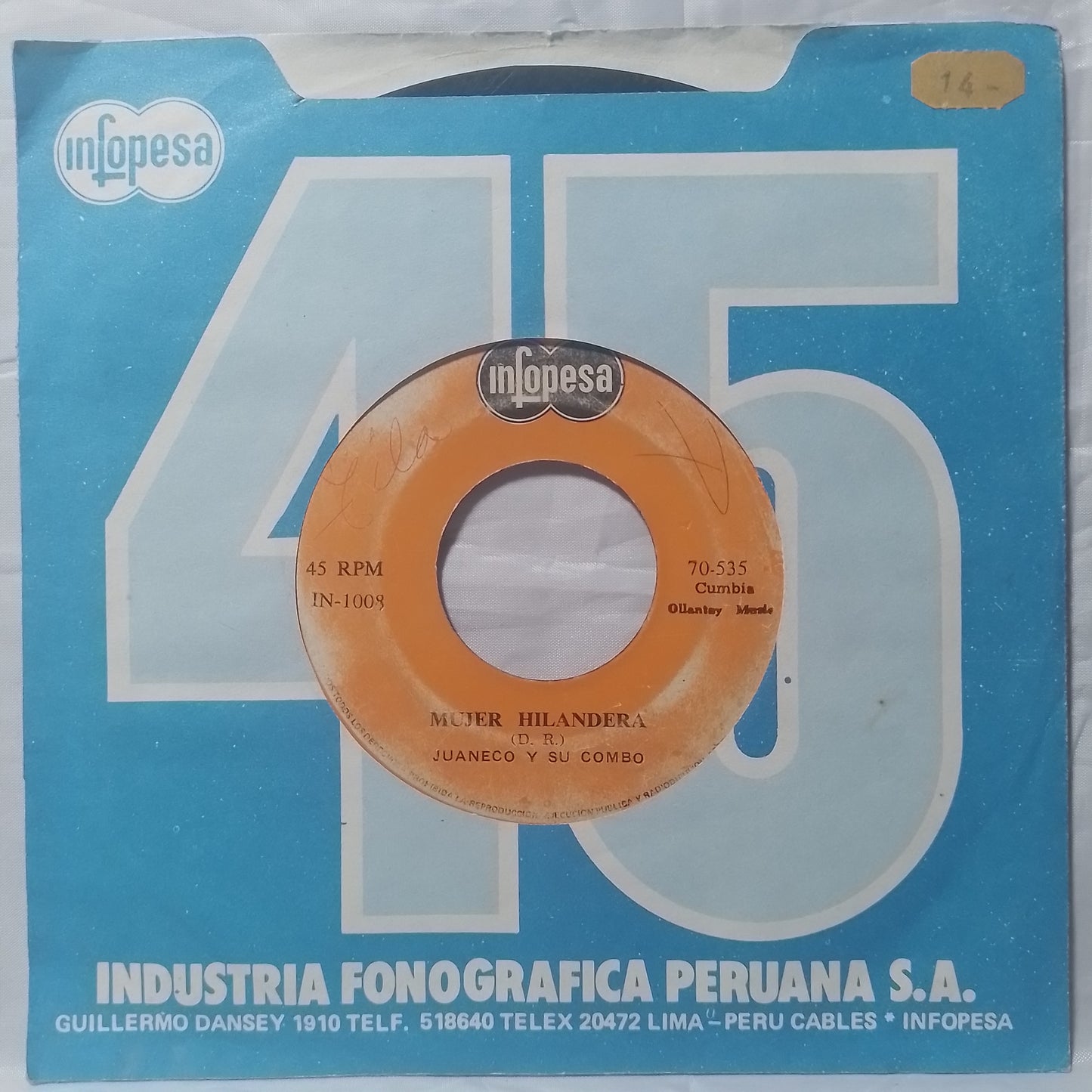 single 7" Juaneco Y Su Combo Vacilando Con Ayahuasca / Mujer Hilandera made peru 1978 con funda original latin Cumbia