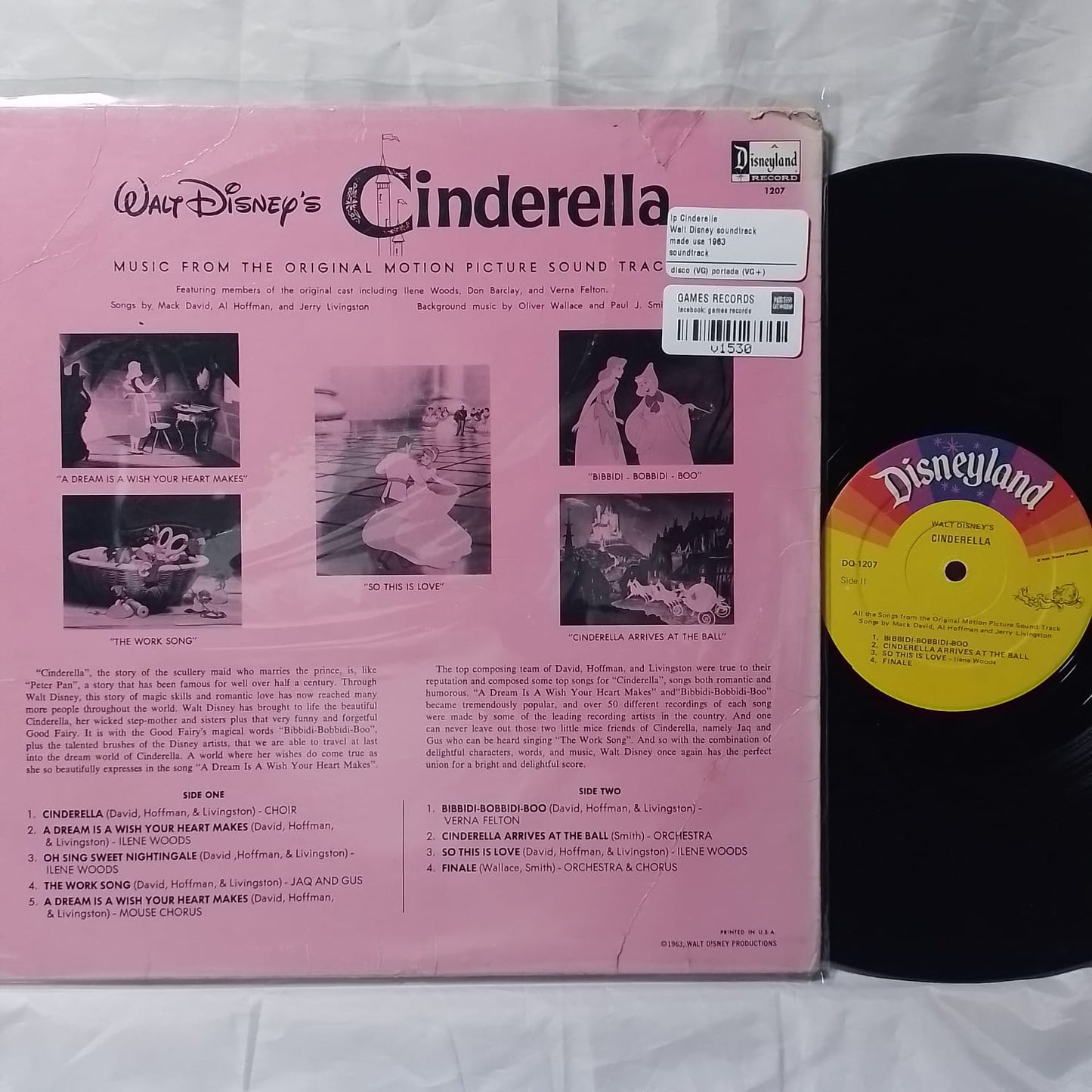 lp Cinderella Walt Disney soundtrack made usa 1963 soundtrack