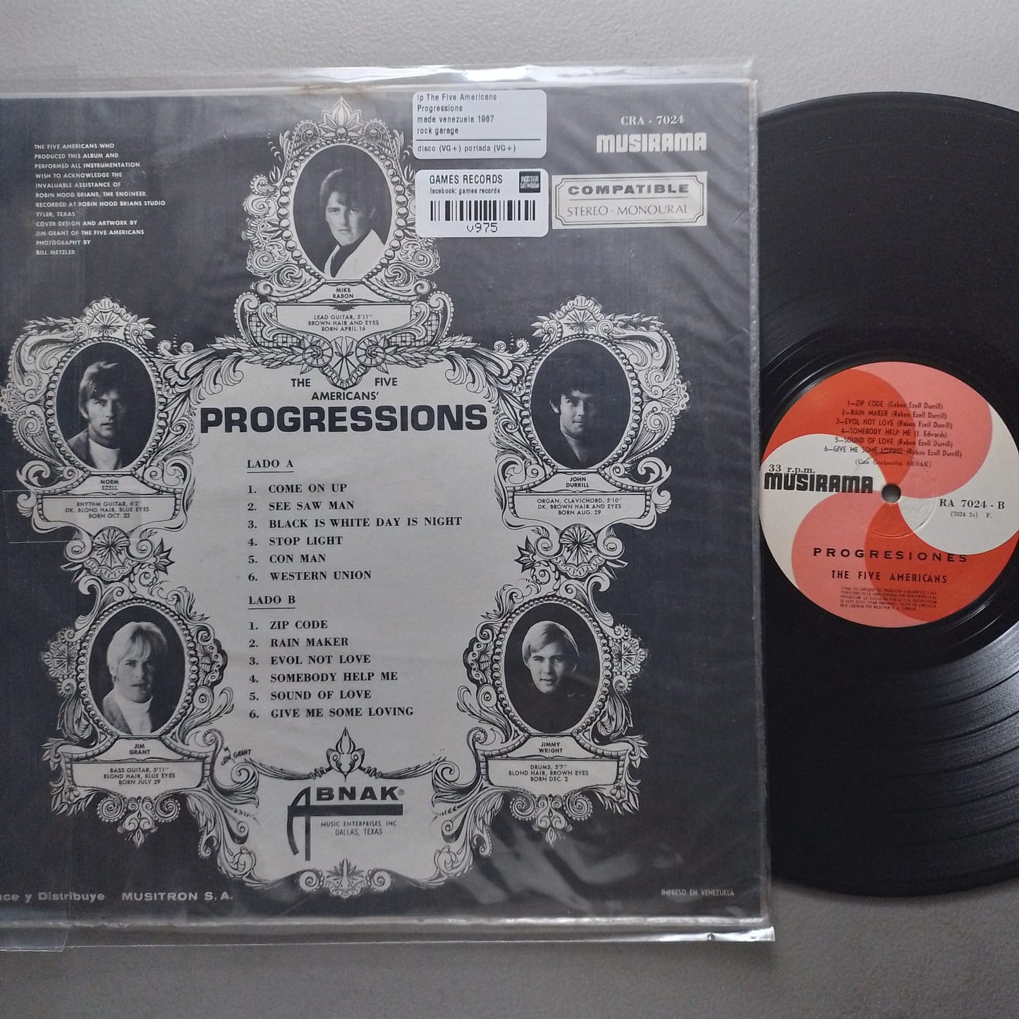 lp The Five Americans Progressions made venezuela 1967 rock garage