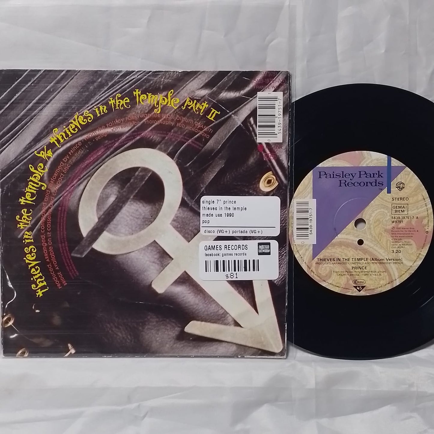 single 7" prince thieves in the temple made usa 1990 pop