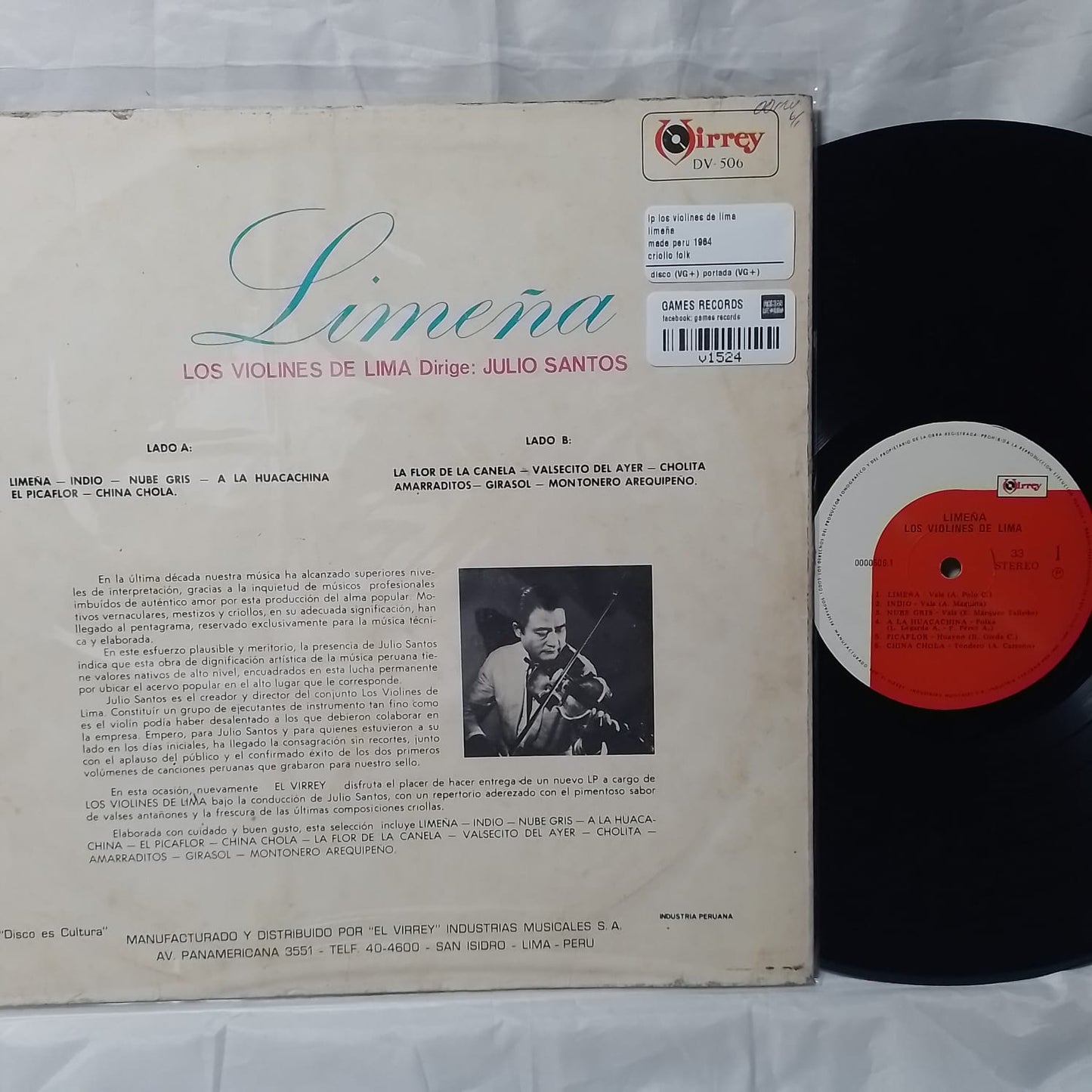 lp los violines de lima limeña made peru 1964 criollo folk