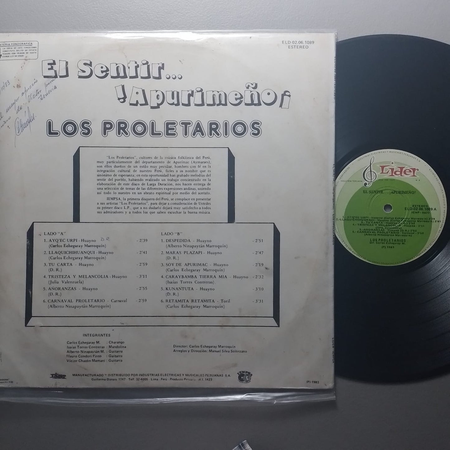 lp los proletarios el sentir apurimeño made peru 1983 folk