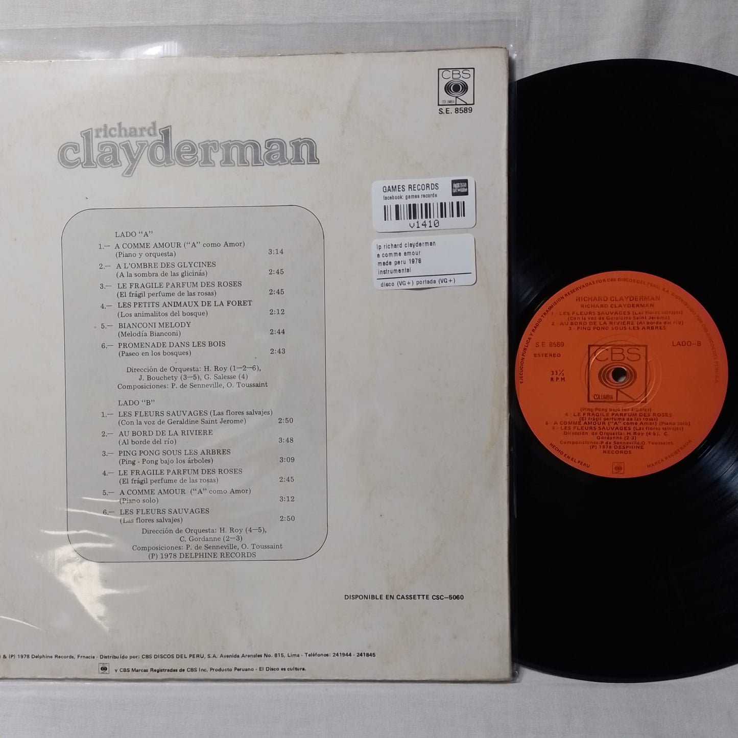 lp richard clayderman a comme amour made peru 1978 instrumental