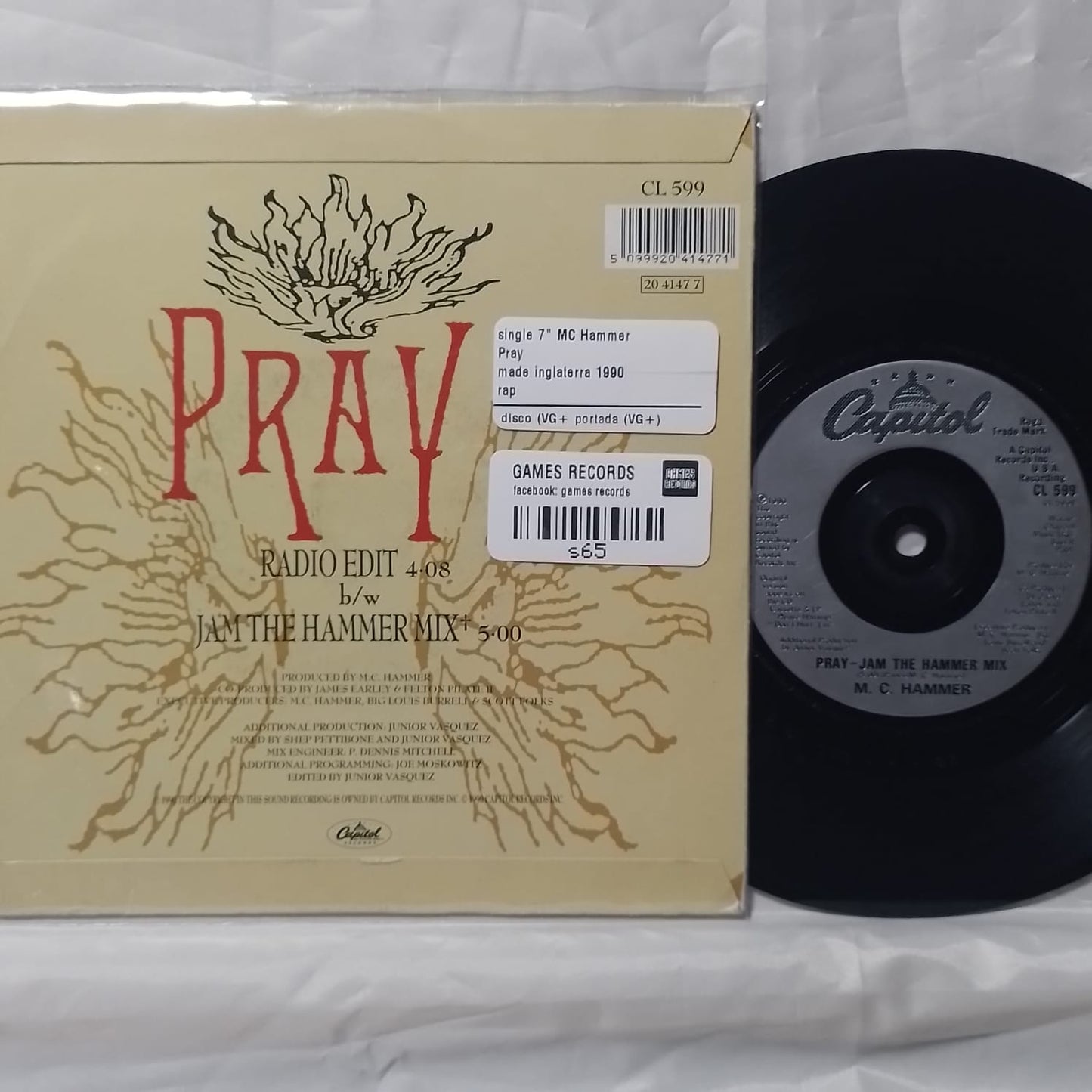 single 7" MC Hammer Pray made inglaterra 1990 rap