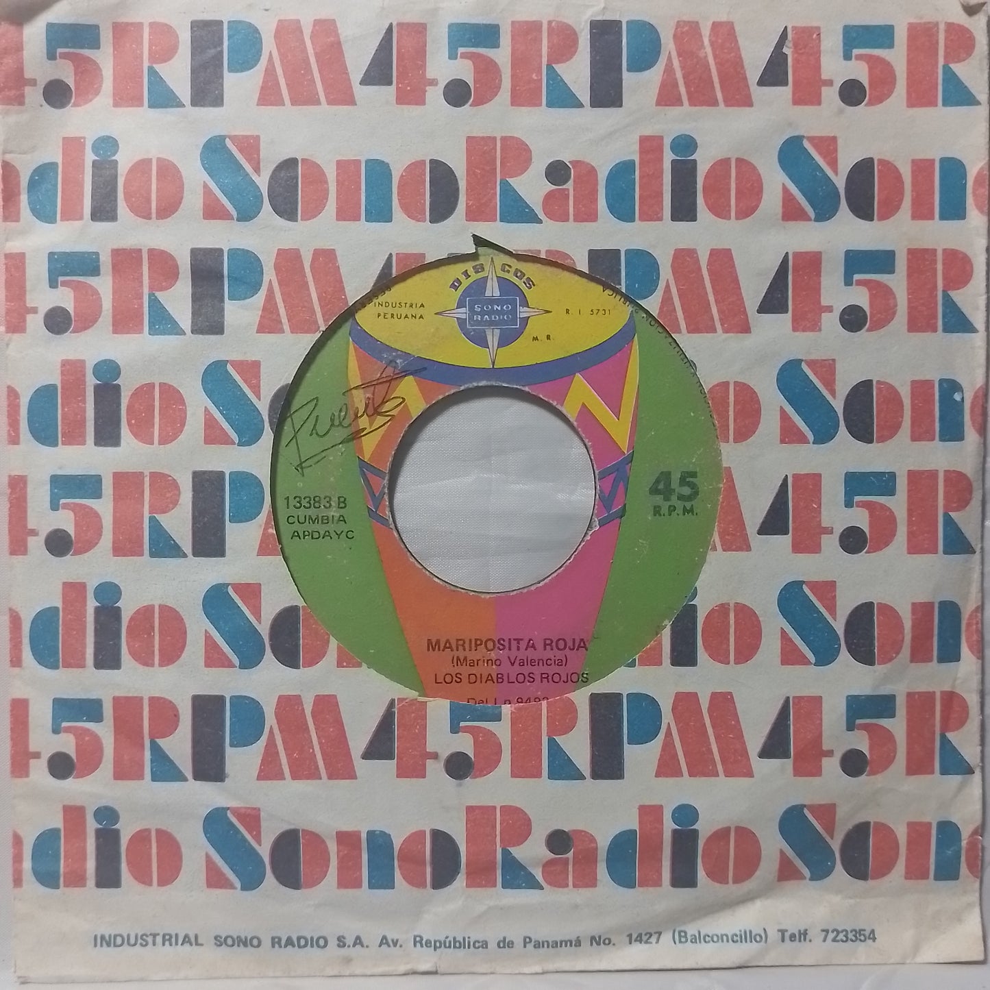 single 7" Los Diablos Rojos Camino Para Mi Pueblo / Mariposita Roja made peru con funda original latin Cumbia