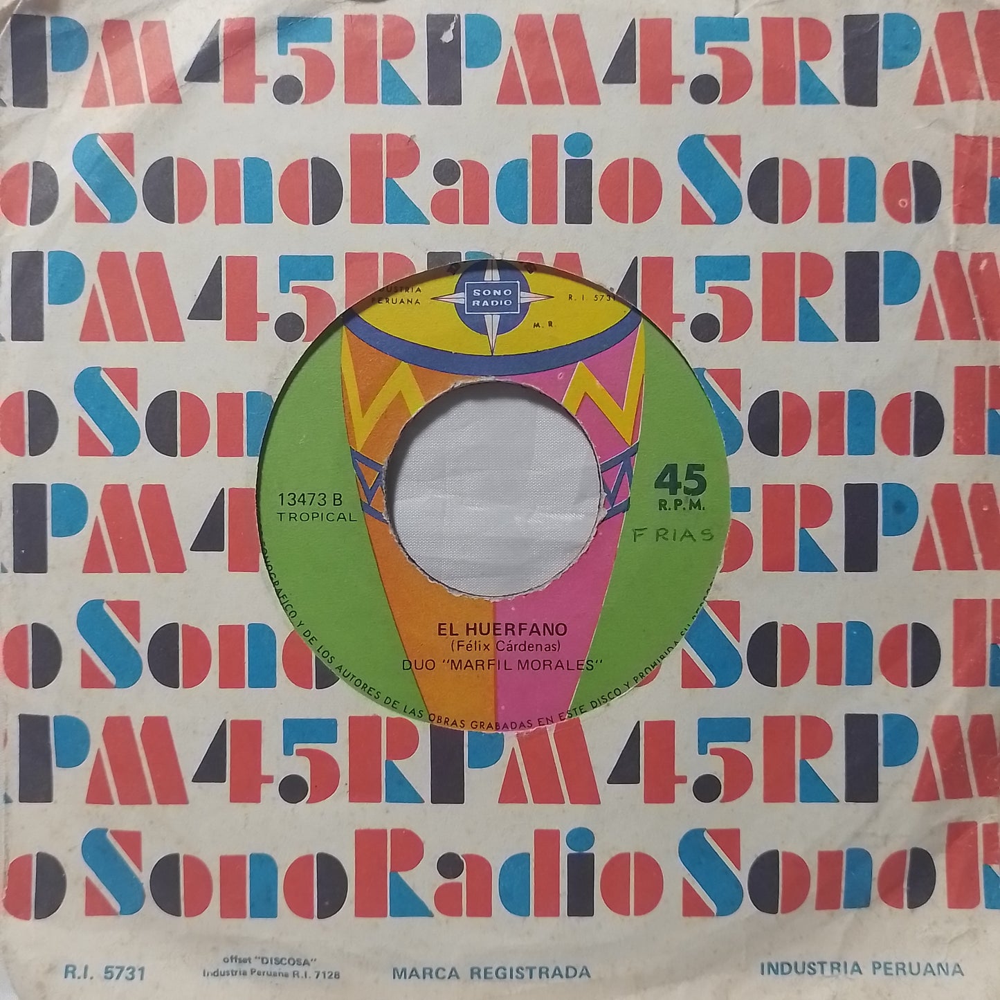 single 7" Marfil Y Morales El Rock And Roll / el huerfano made peru con funda original latin rock