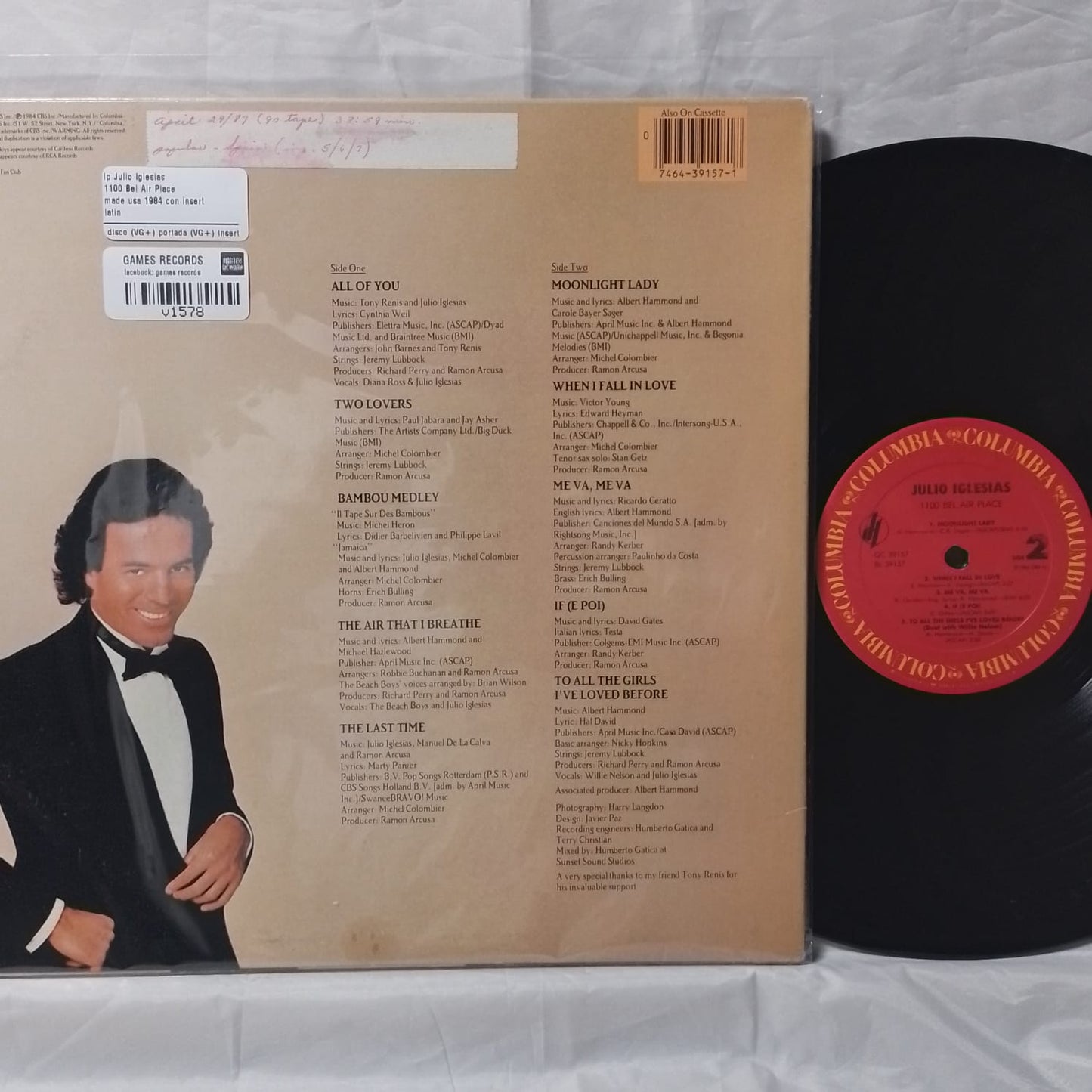 lp Julio Iglesias 1100 Bel Air Place made usa 1984 con insert latin