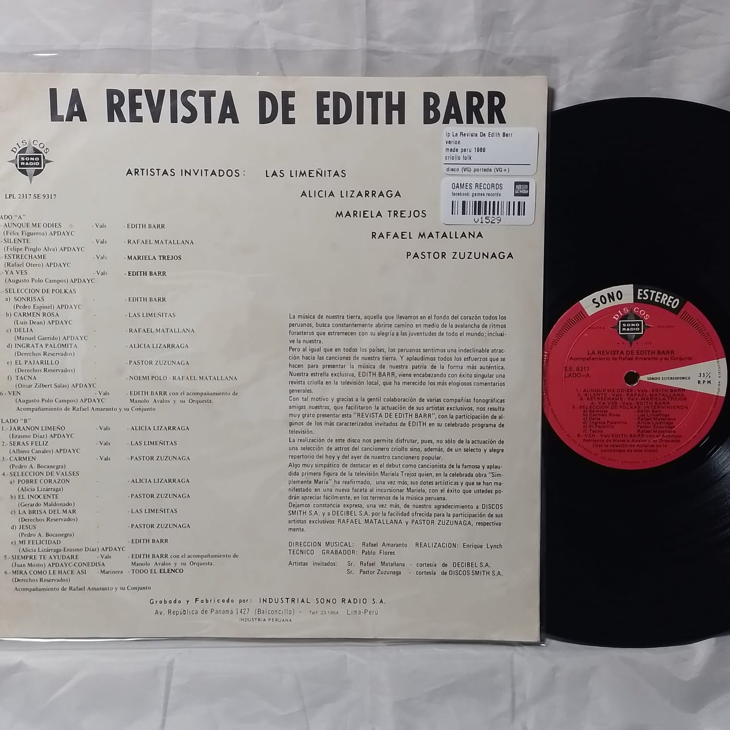 lp La Revista De Edith Barr varios made peru 1968 criollo folk