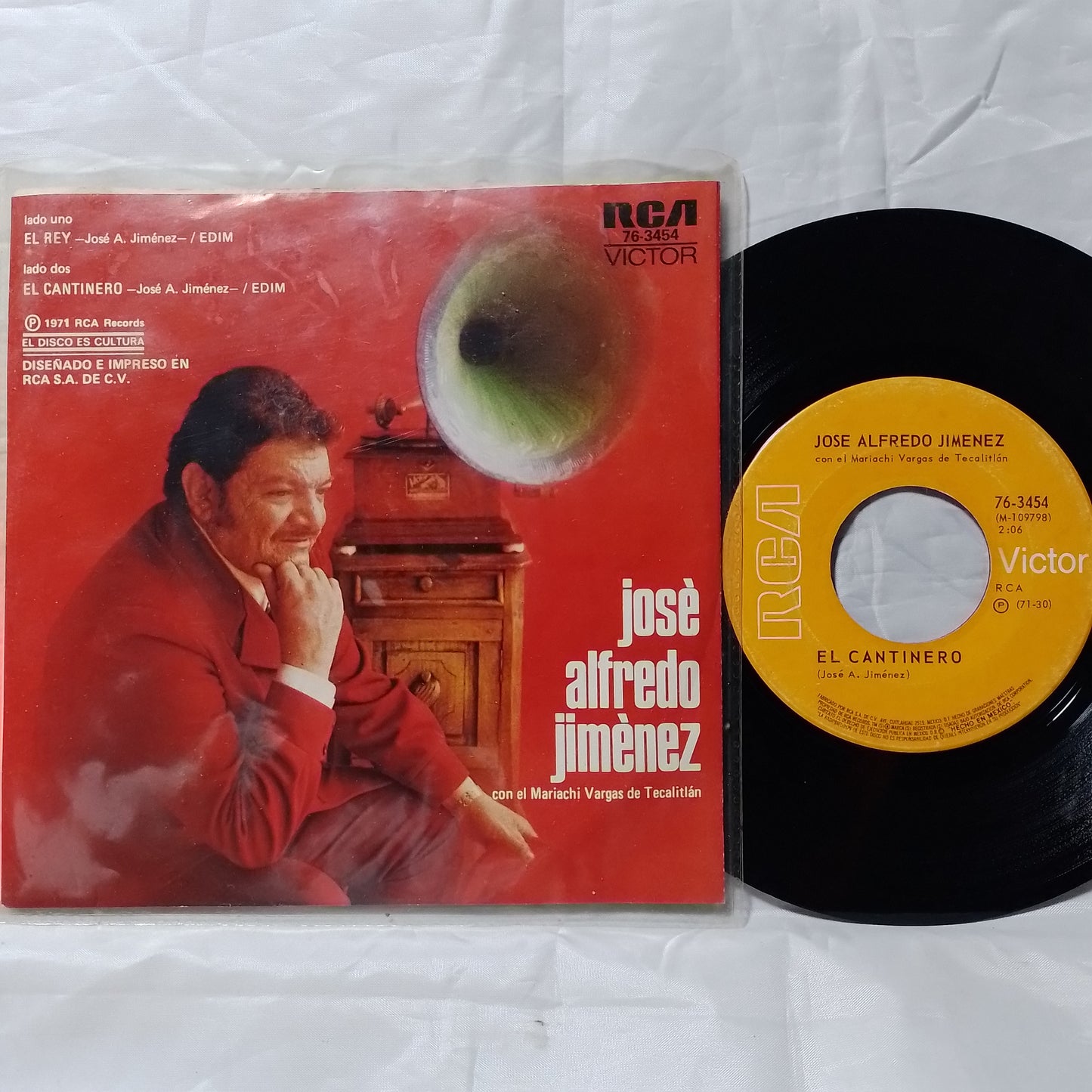 single 7" José Alfredo Jiménez El Rey / El Cantinero made mexico 1971 con funda original folk