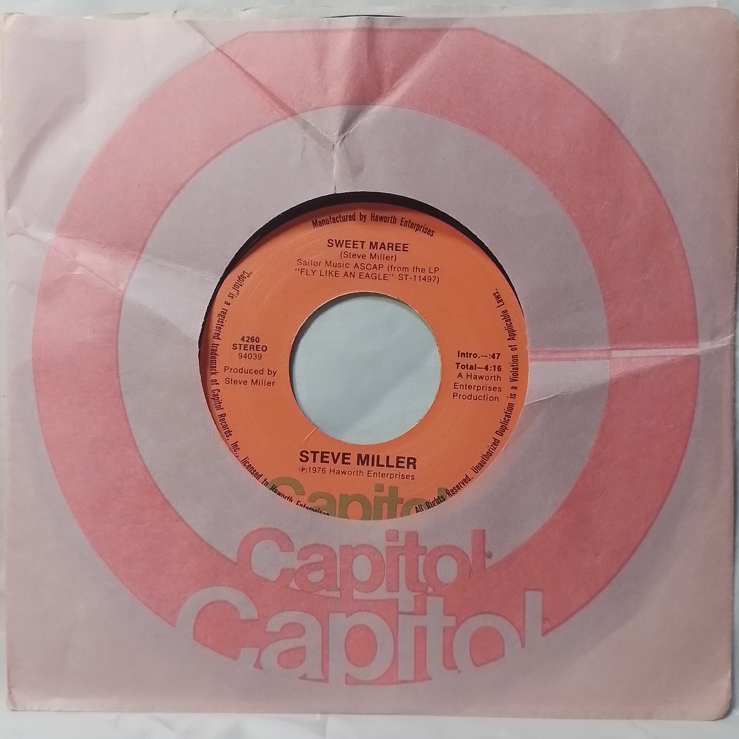 single 7" Steve Miller Take The Money And Run / Sweet Maree made usa 1976 con funda original rock