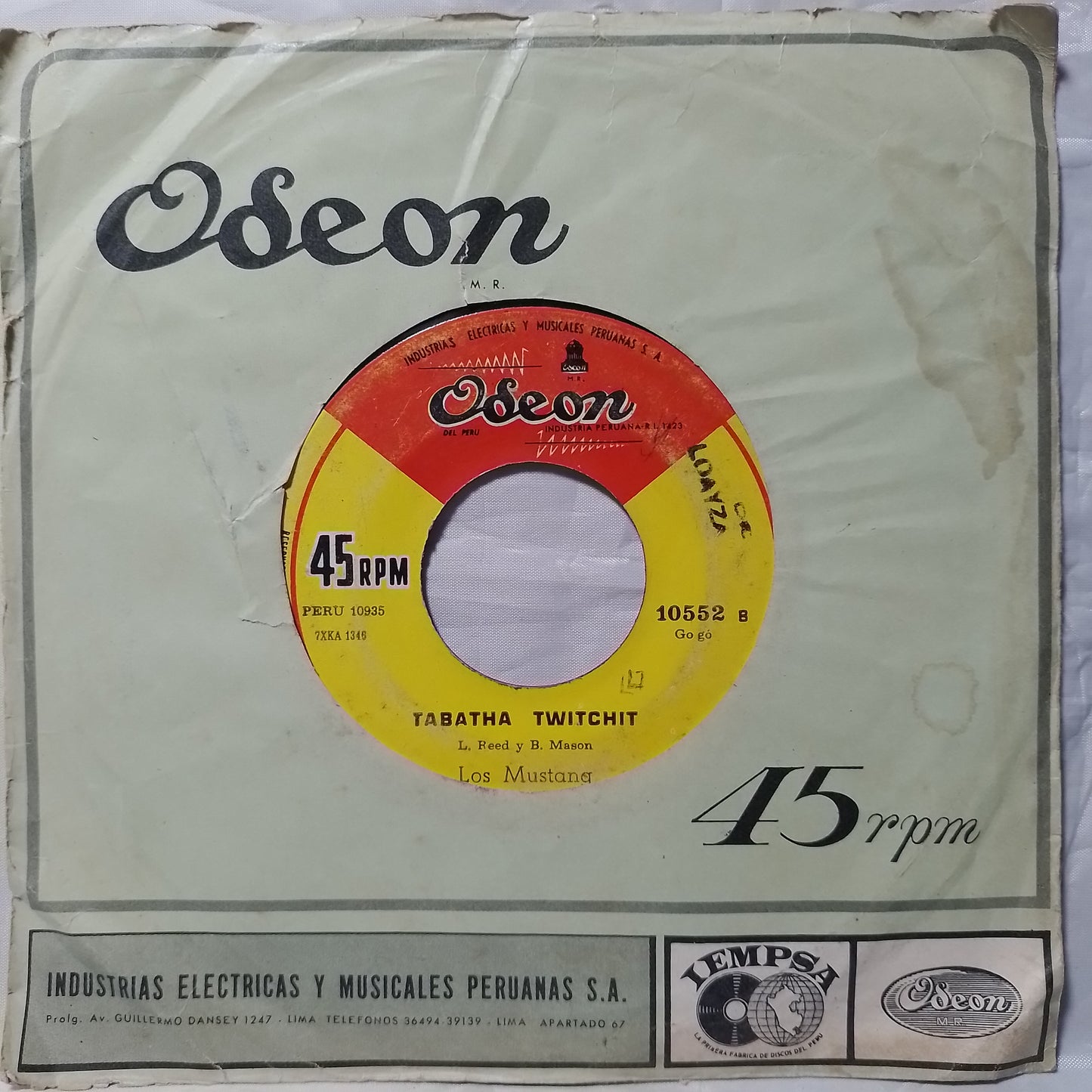 single 7" Los Mustang El Primer Año Tabatha Twitchit made peru 1968 con funda original latin rock