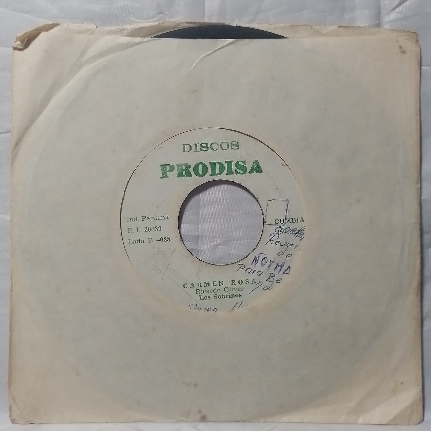 single 7" Los Sobrinos cumbia peruana / carmen rosa made peru con funda original latin cumbia