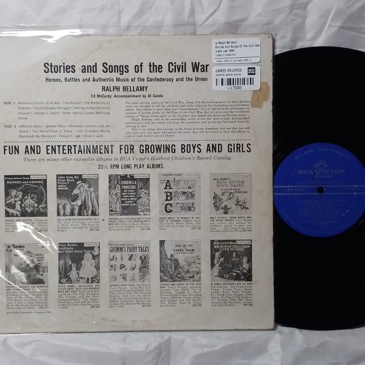 lp Ralph Bellamy Stories And Songs Of The Civil War made usa 1960 infantil historico