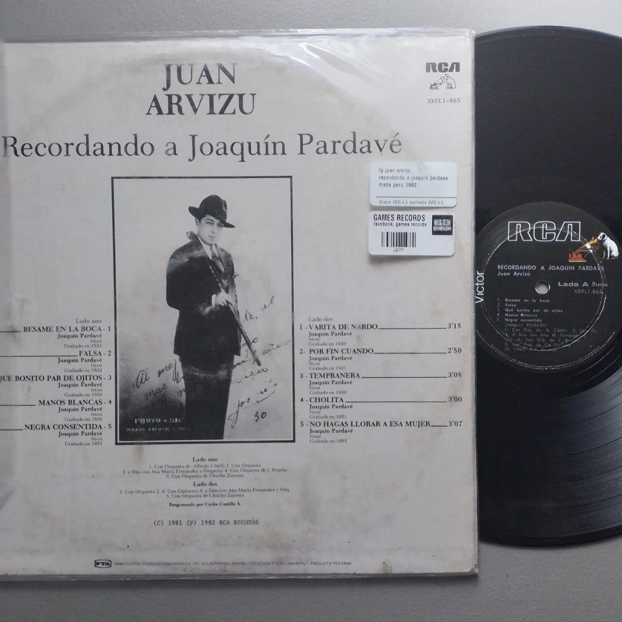 lp juan arvizu recordando a joaquin pardave made peru 1982 folk