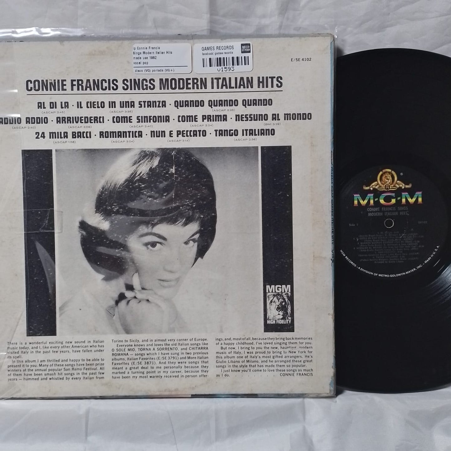 lp Connie Francis Sings Modern Italian Hits made usa 1962 vocal pop