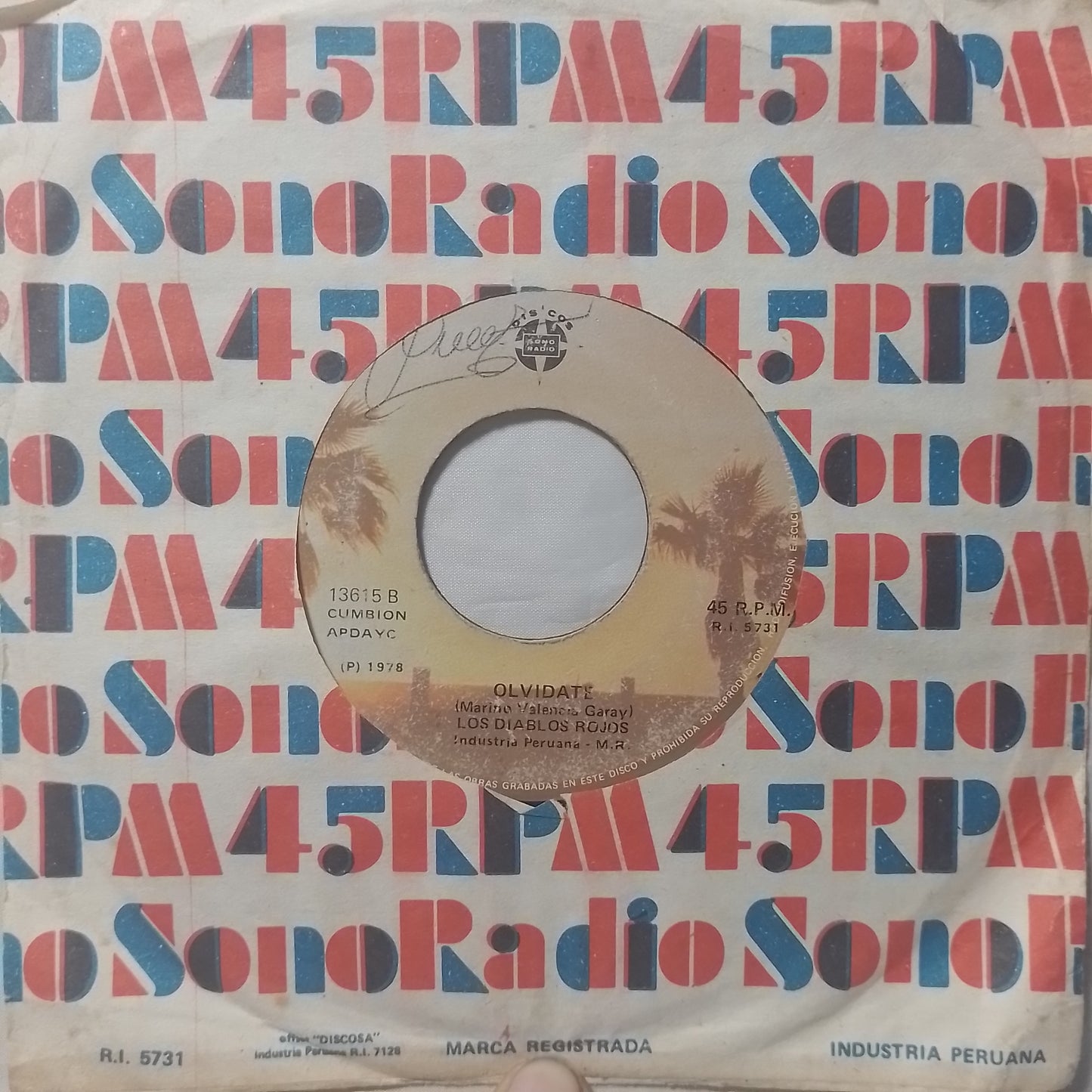 single 7" Los Diablos Rojos Flor delicada / Olvidate made peru 1978 con funda original latin Cumbia