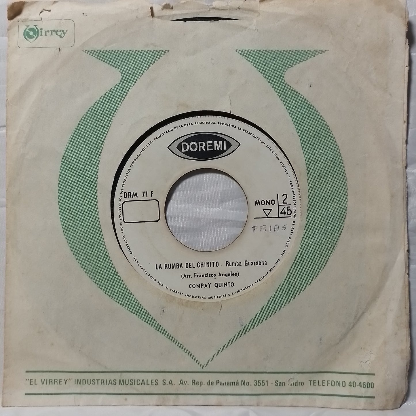 single 7" Compay Quinto Ocanasordi / La Rumba Del Chinito made peru 1968 con funda original latin rumba guaracha