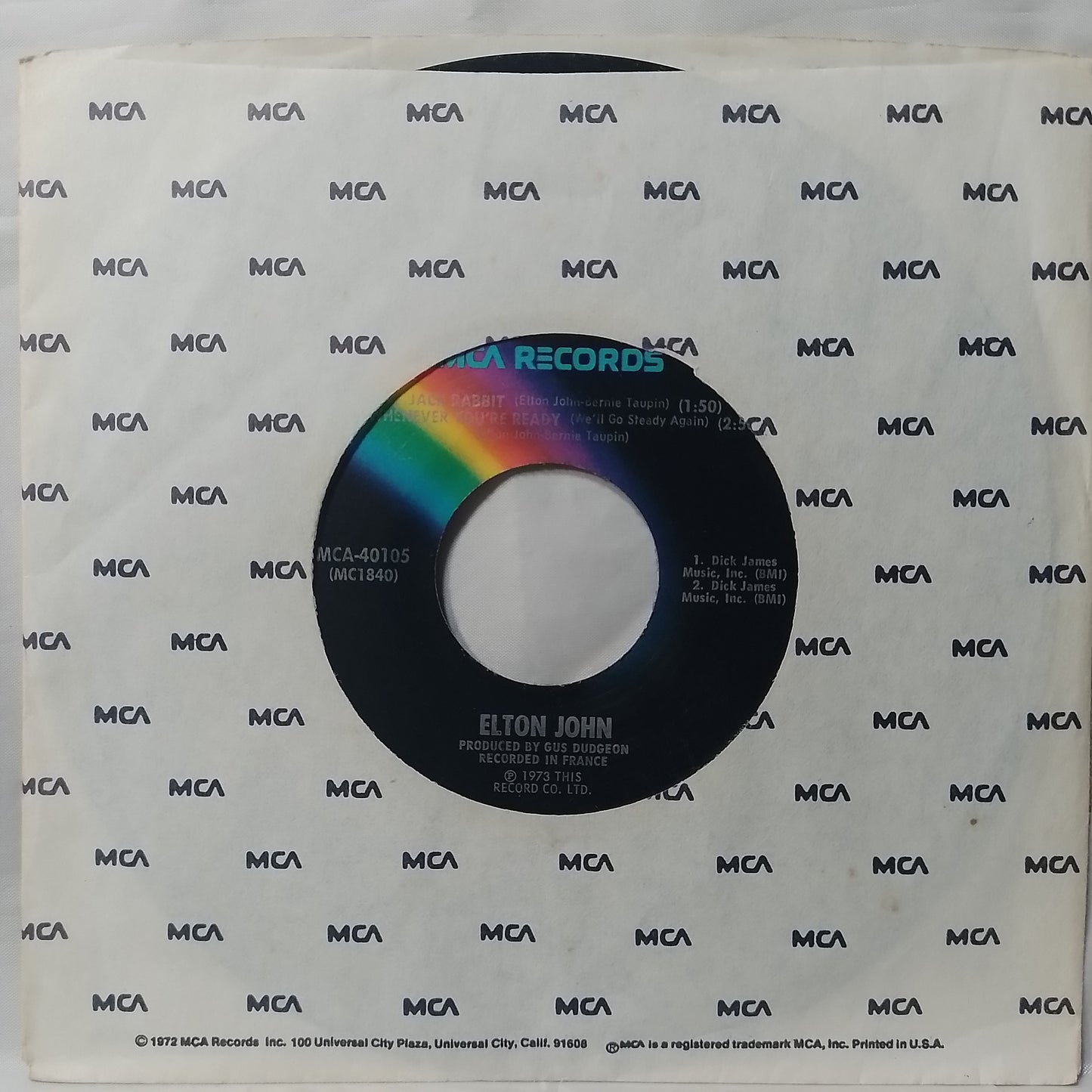 single 7" Elton John Saturday Night's Alright For Fighting / Jack Rabbit Whenever You're Ready made usa 1973 con funda original rock