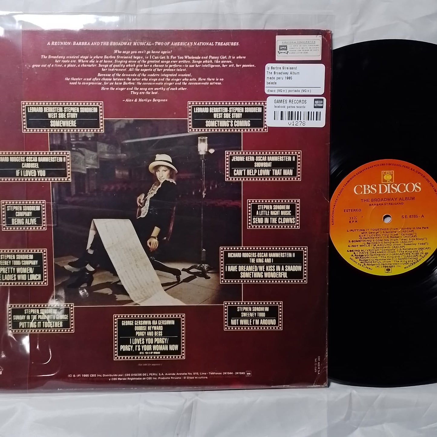 lp Barbra Streisand The Broadway Album made peru 1985 balada