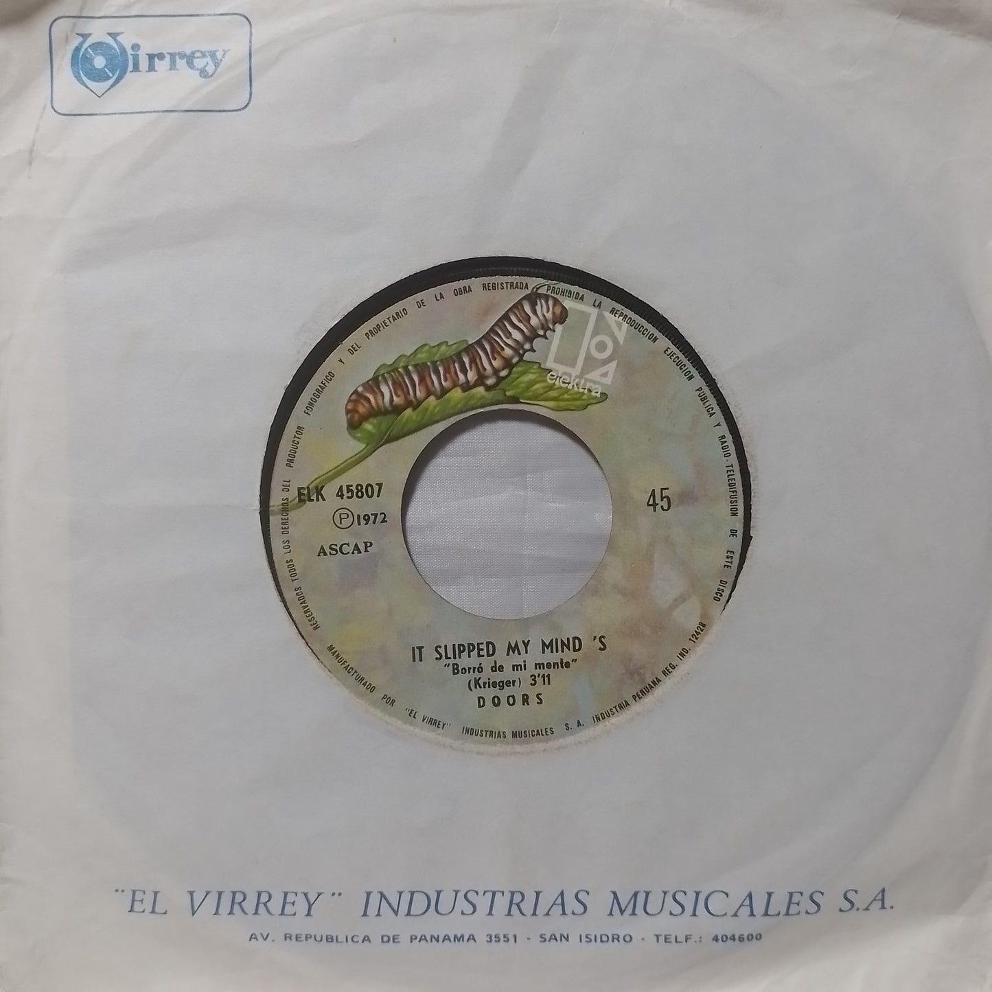 single 7" Doors The Mosquito / it slipped my minds con funda original made peru rock