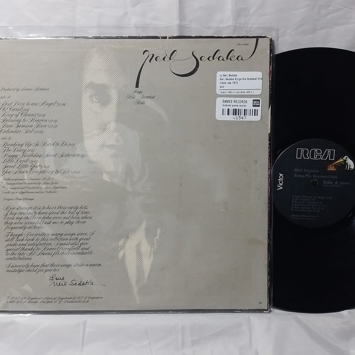 lp Neil Sedaka Neil Sedaka Sings His Greatest Hits made usa 1975 pop