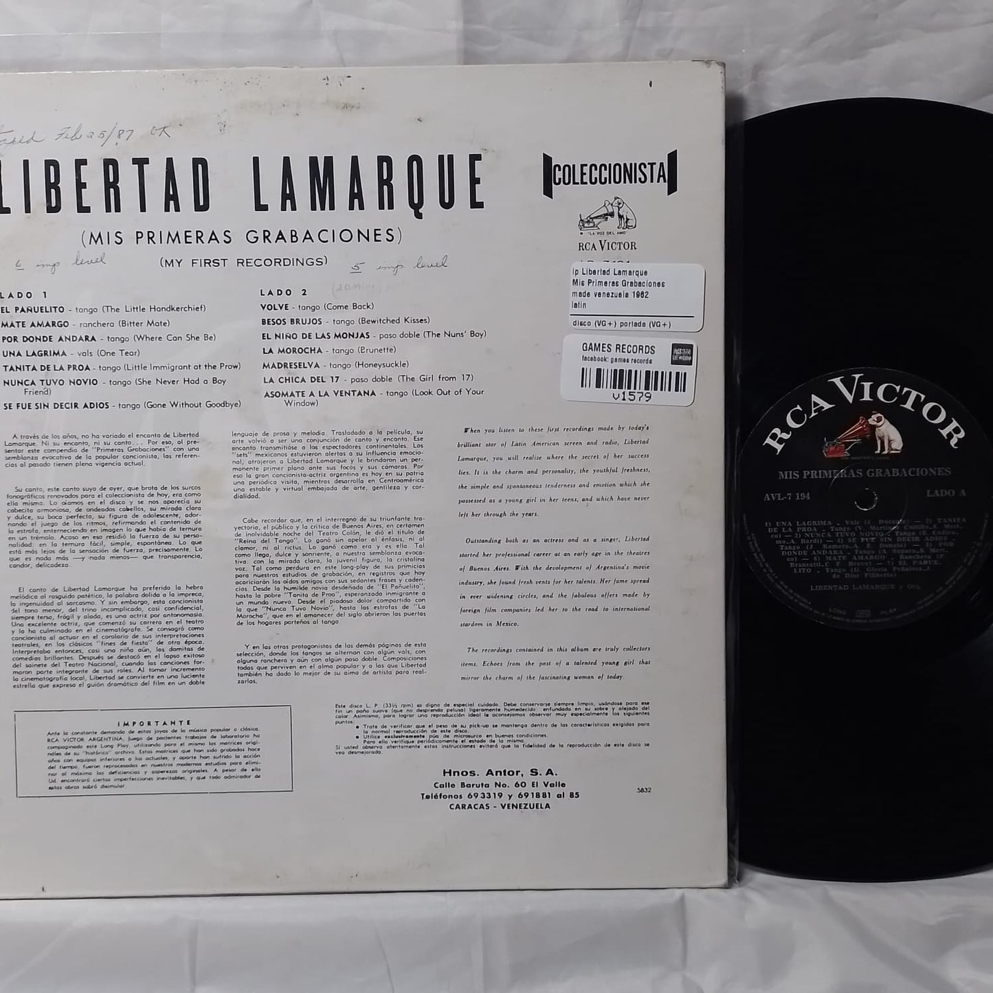 lp Libertad Lamarque Mis Primeras Grabaciones made venezuela 1962 latin