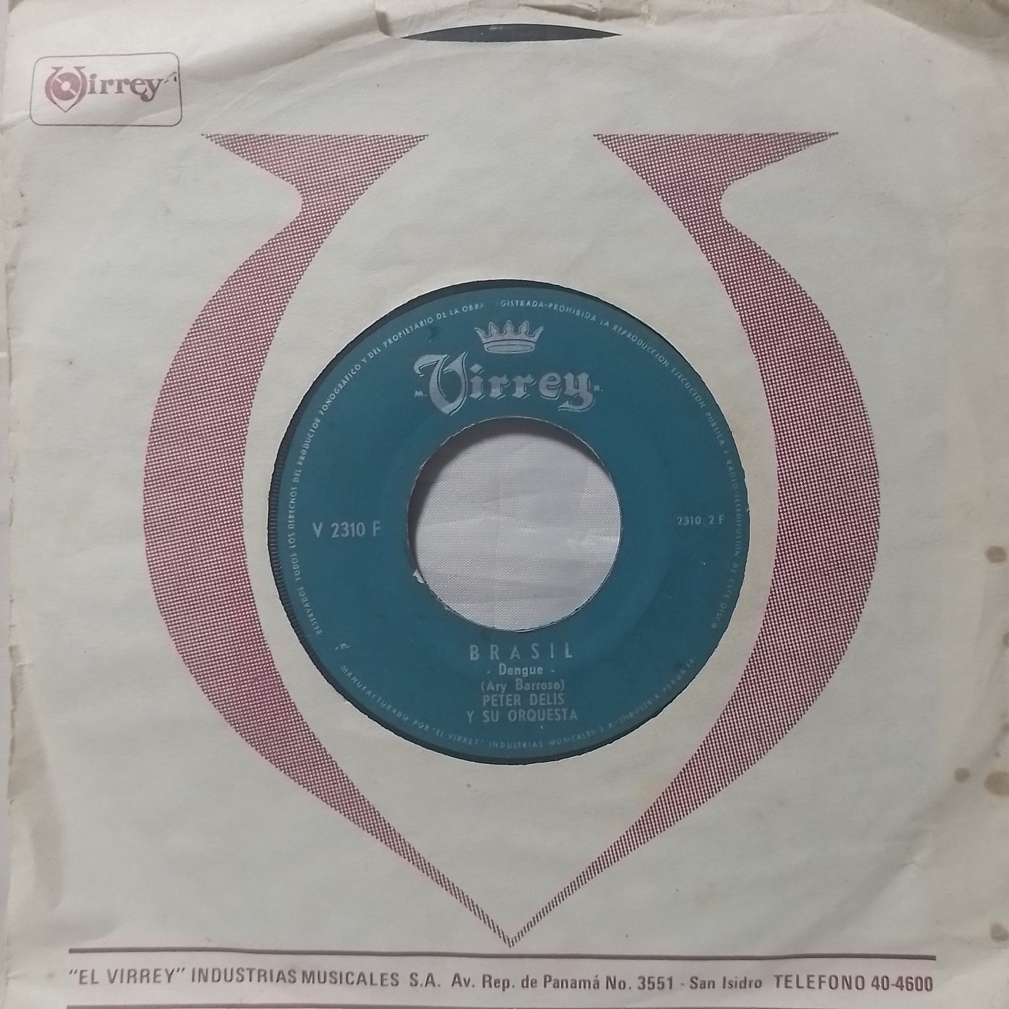 single 7" Peter Delis Y Su Orquesta La Pampa Y La Puna / brasil made peru 1964 con funda original latin cumbia mambo