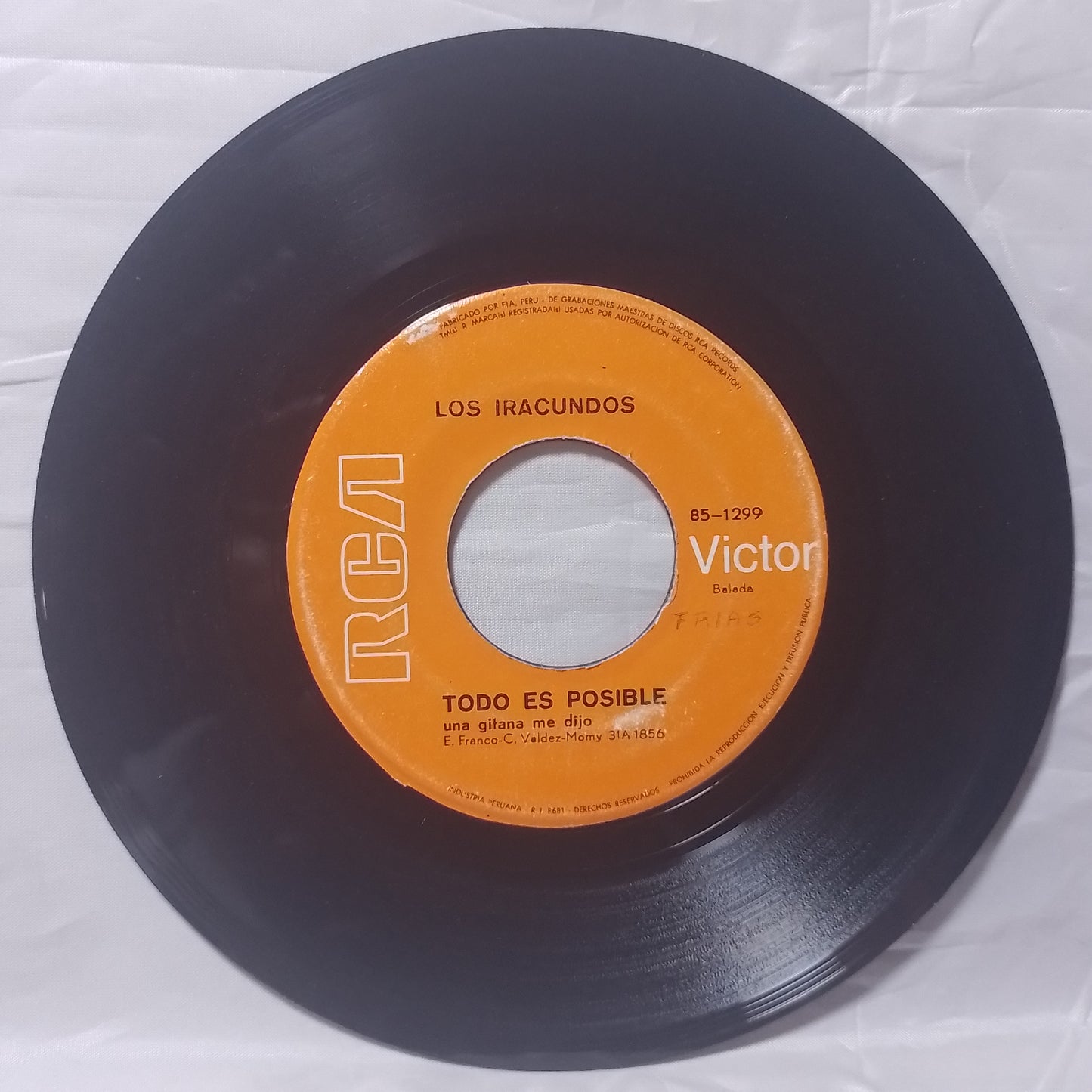 single 7" Los Iracundos Marionetas De Cartón / Todo Es Posible made peru latin rock