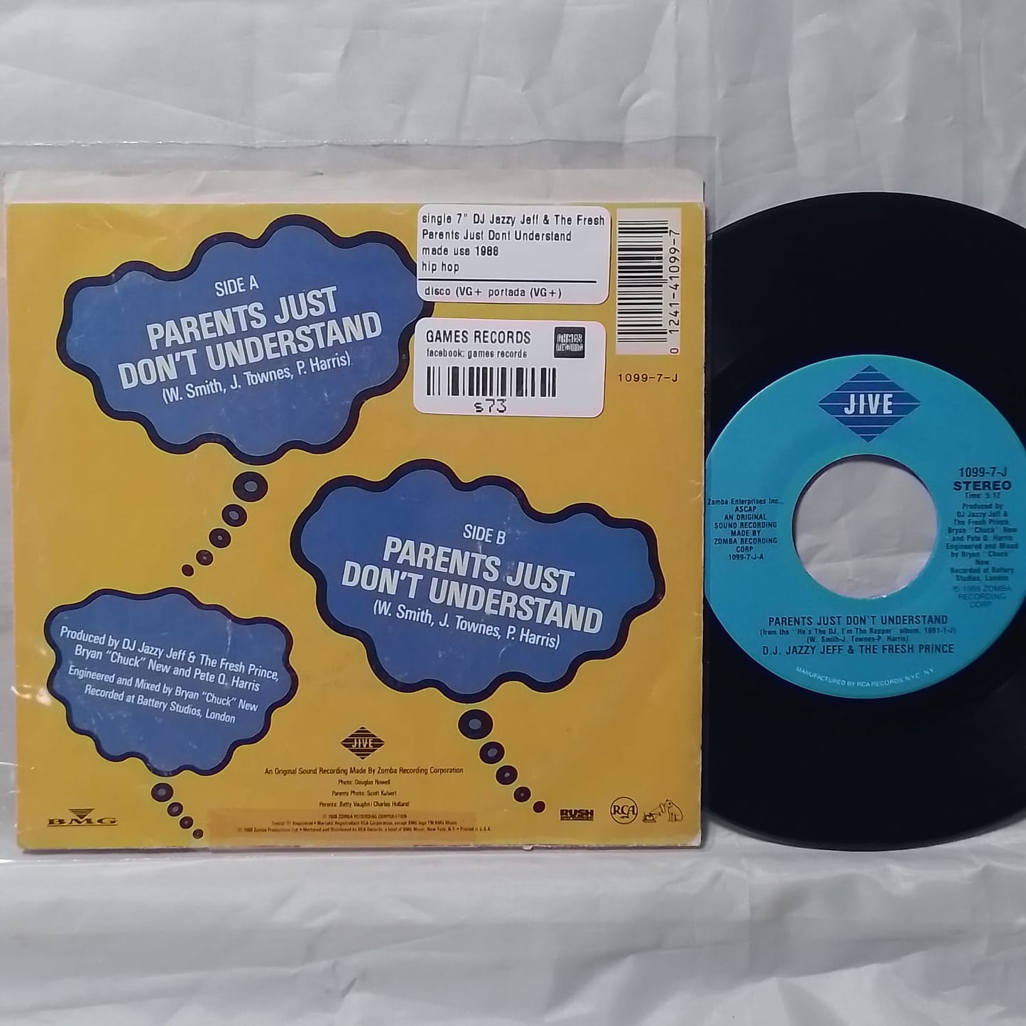 single 7" DJ Jazzy Jeff & The Fresh Prince Parents Just Dont Understand made usa 1988 hip hop