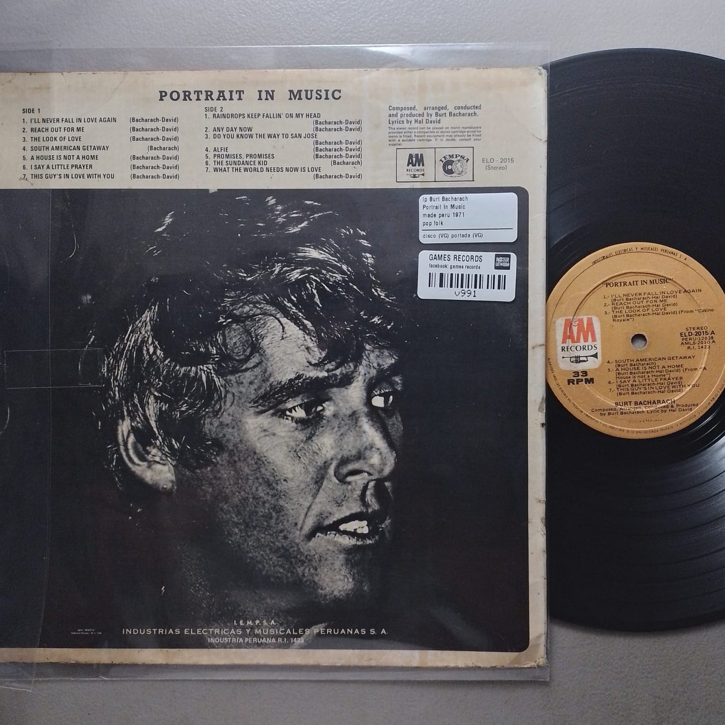 lp Burt Bacharach Portrait In Music made peru 1971 pop folk