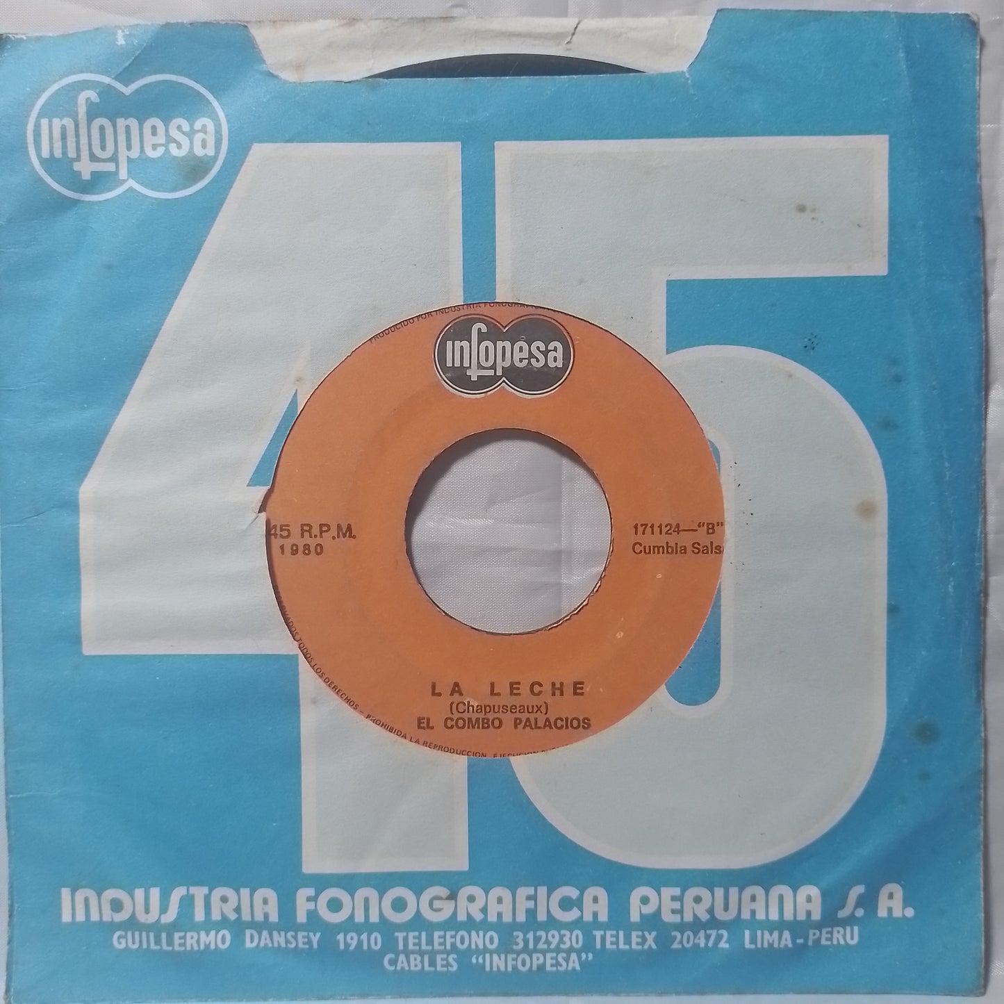 single 7" El Combo Palacios Casita De Pobre / La Leche made peru 1981 con funda original latin Cumbia