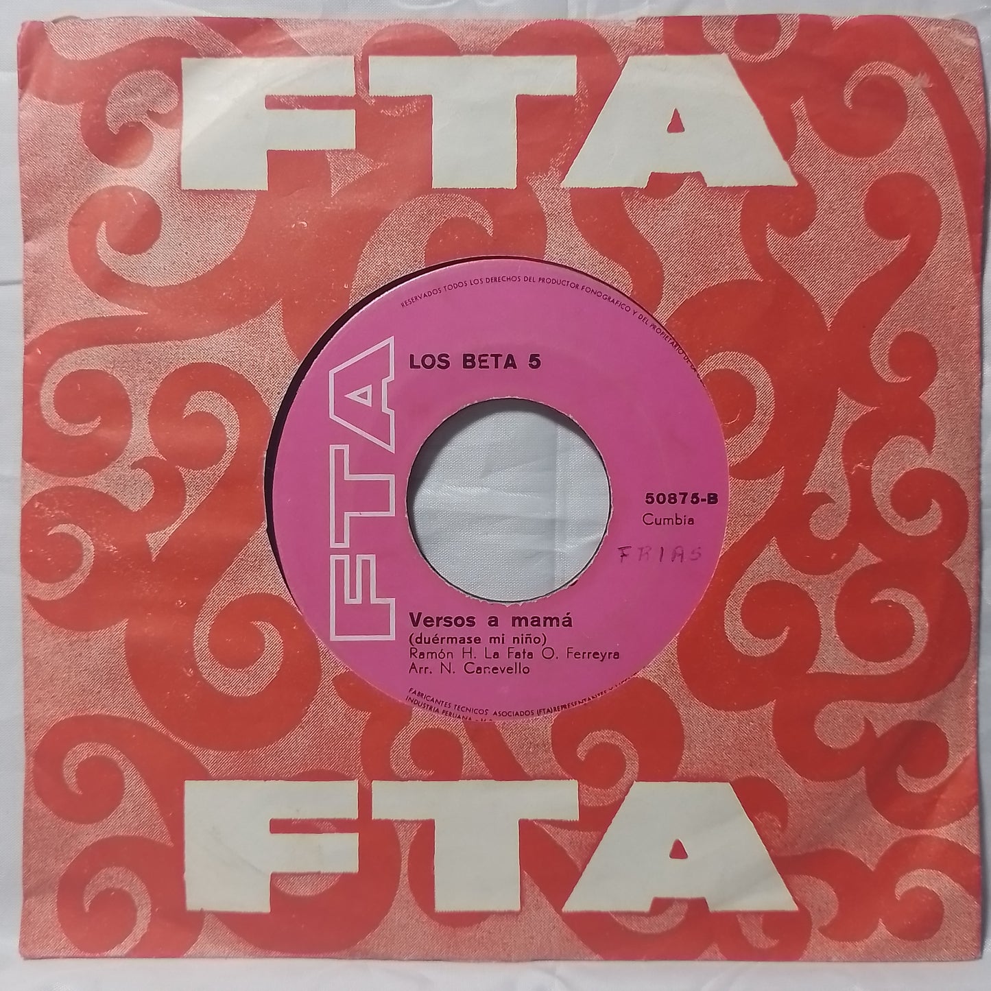 single 7" Los Beta 5 Ay! María / Versos A Mamá made peru 1973 con funda original latin cumbia