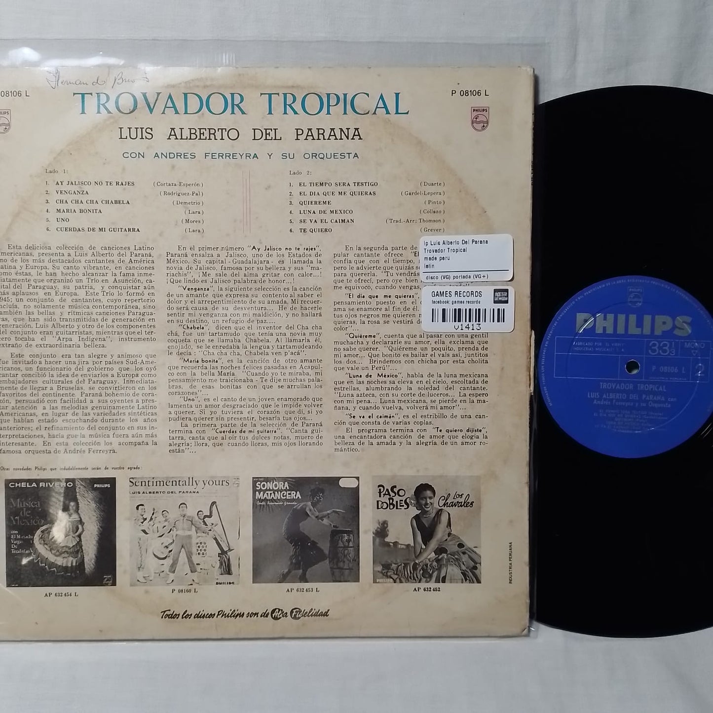 lp Luis Alberto Del Parana Trovador Tropical made peru latin