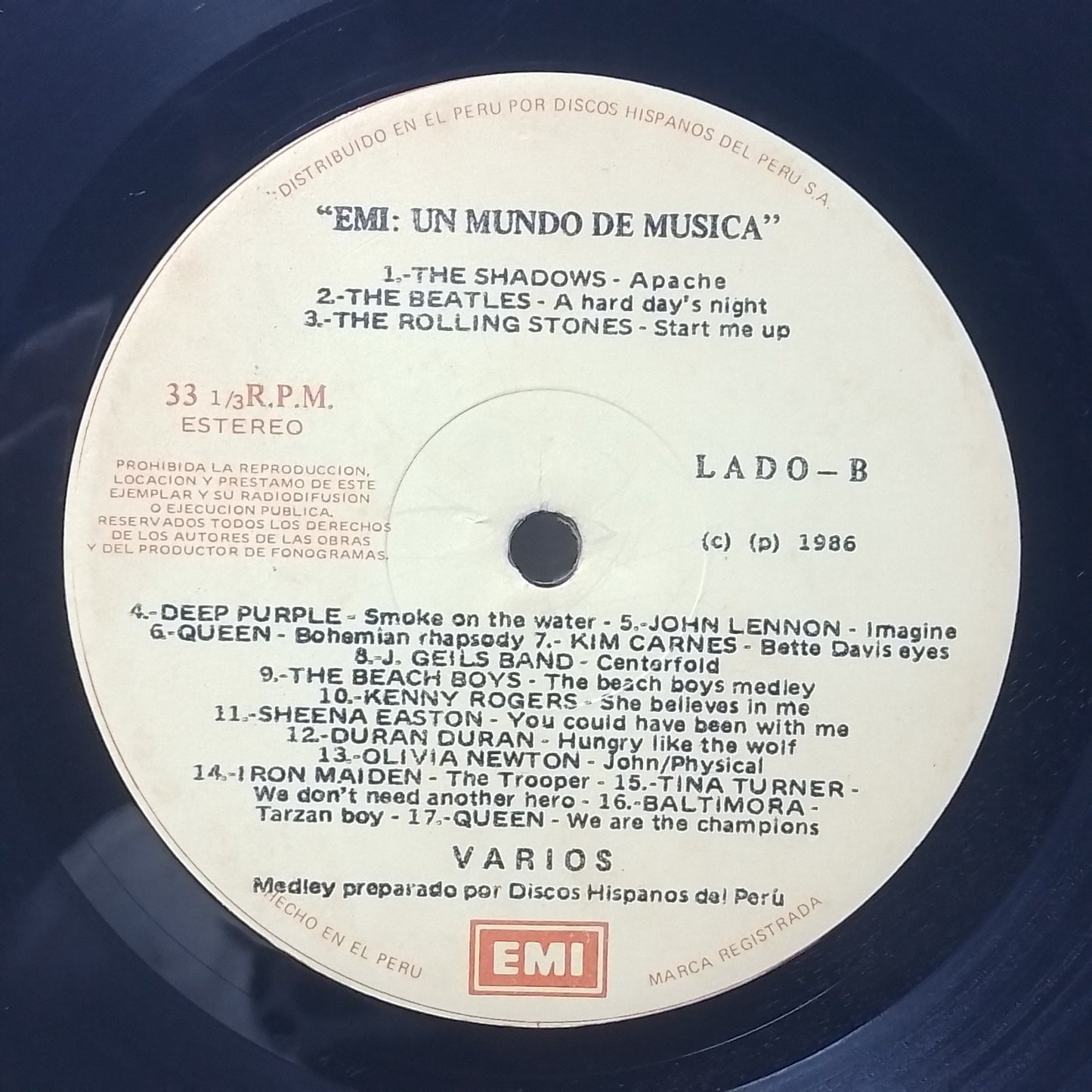 lp Emi Un Mundo De Musica Iron Maiden queen The Rolling Stones The Beatles Deep Purple varios made peru 1986 promocional pop rock