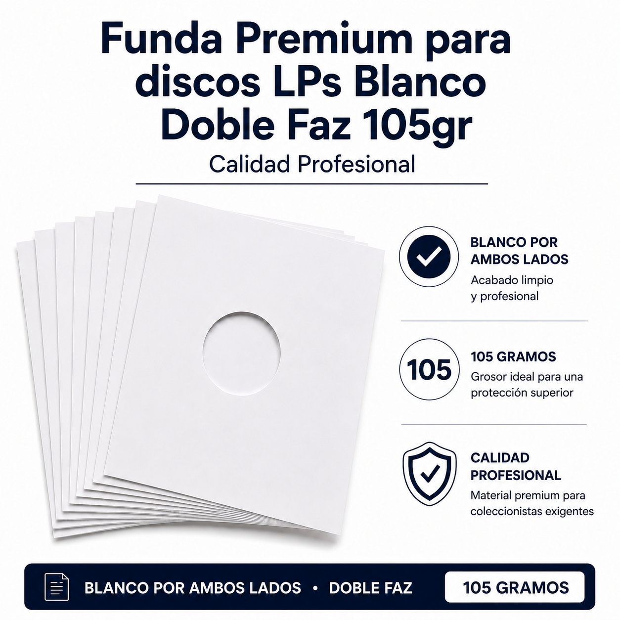 X10 funda premium para discos LPs blanco doble faz 105gr